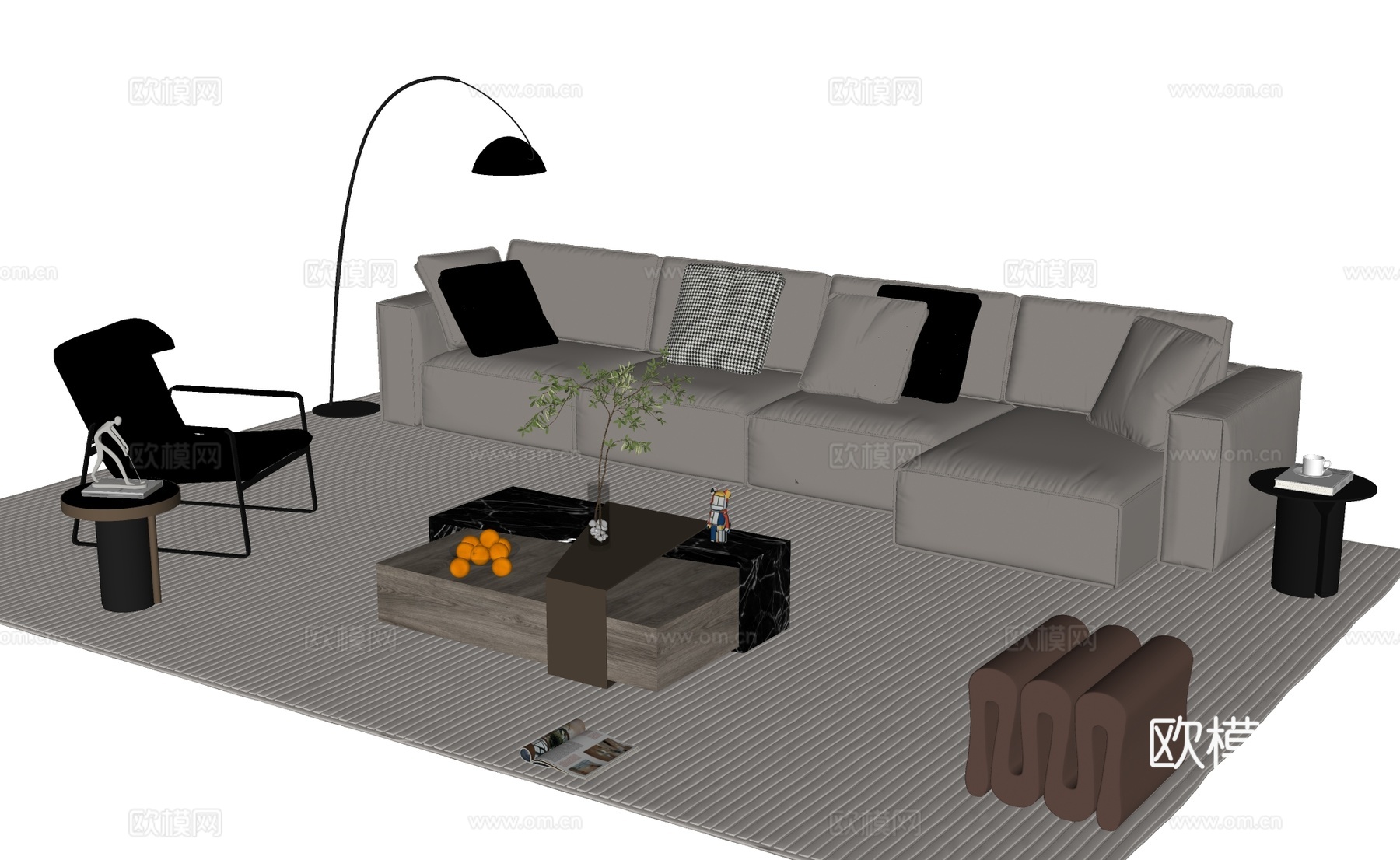 Minotti 现代沙发茶几组合su模型