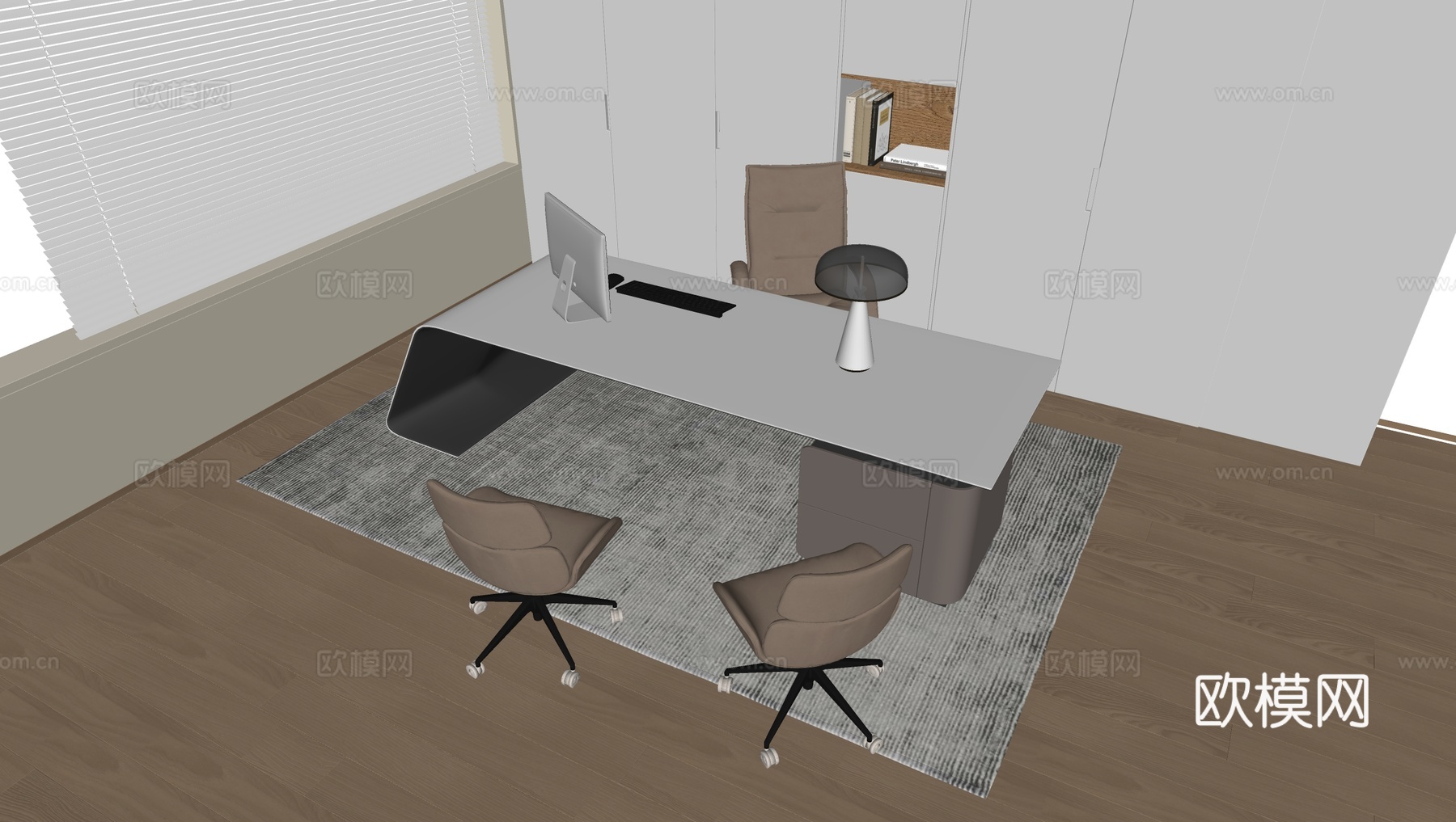 北欧办公桌椅组合 旋转老板椅办公椅su模型下载（渲染图2）