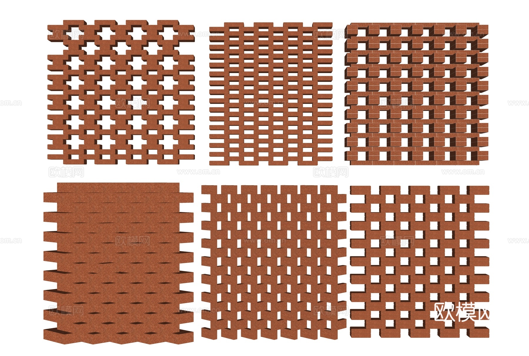 现代红砖隔断 镂空红砖墙 红砖装饰墙 创意红砖墙 镂空砖墙su模型