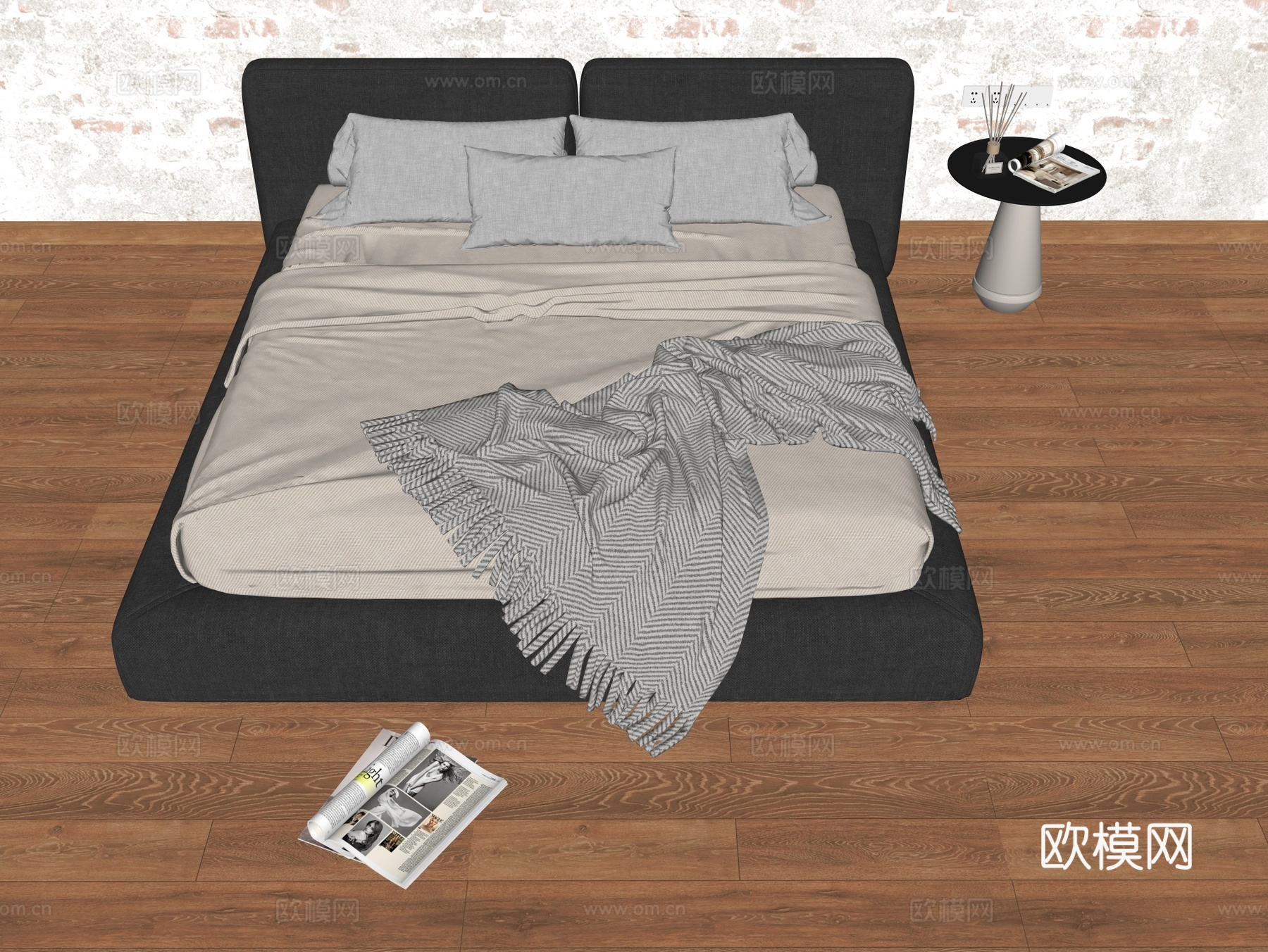 床组合 布艺床 皮床su模型下载（渲染图1）