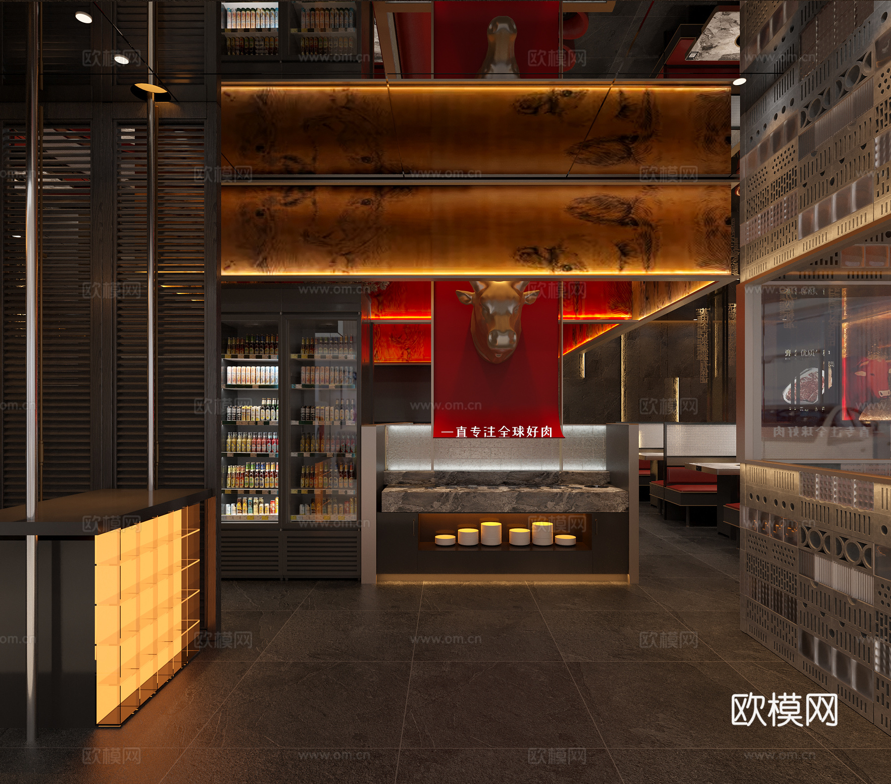 现代潮汕牛肉火锅店3d模型