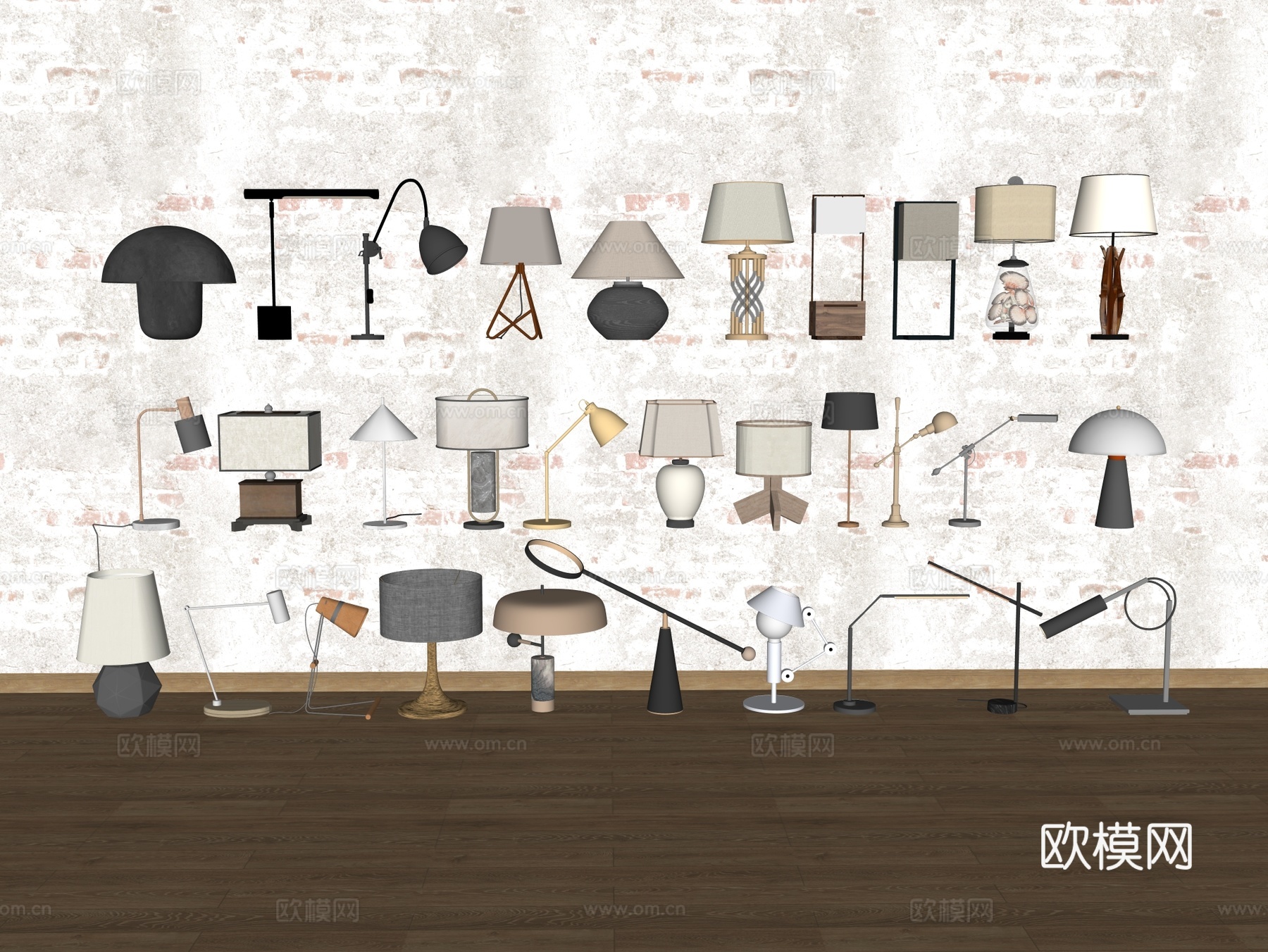 台灯组合 装饰灯具 现代 侘寂 中古su模型