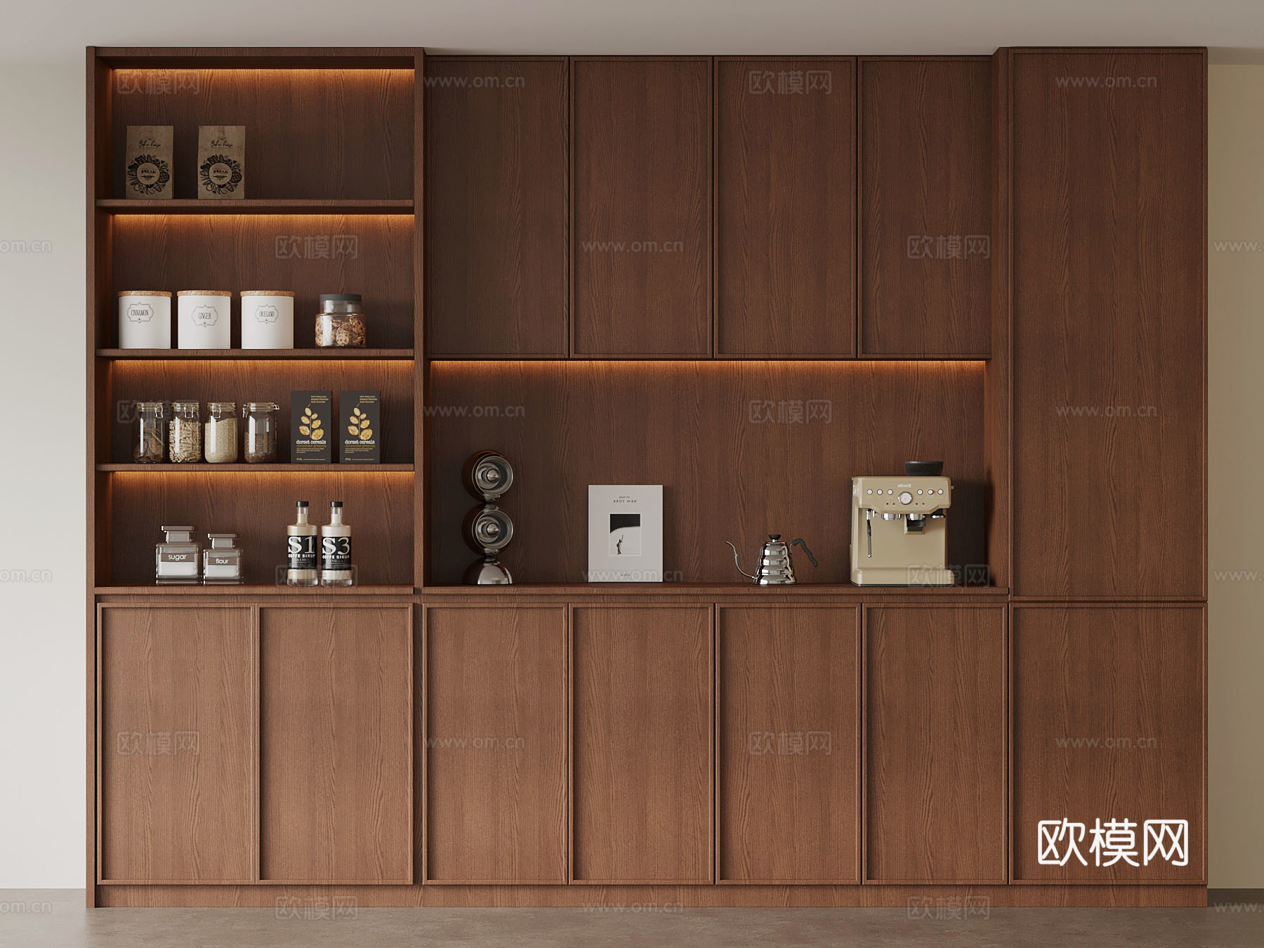 中古风餐边柜 食物3d模型