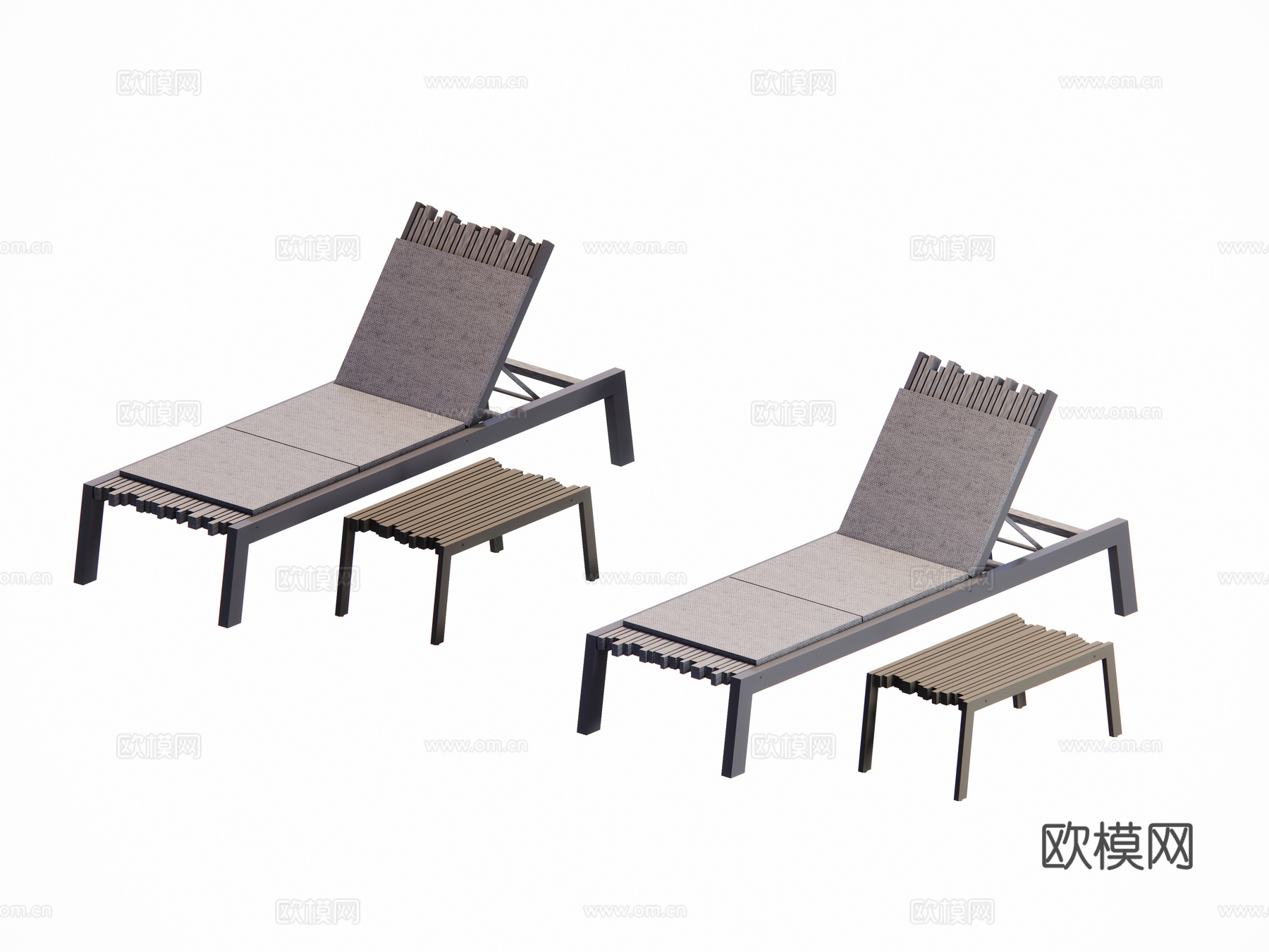 现代户外 庭院 泳池 沙滩 单人躺椅su模型下载（渲染图1）