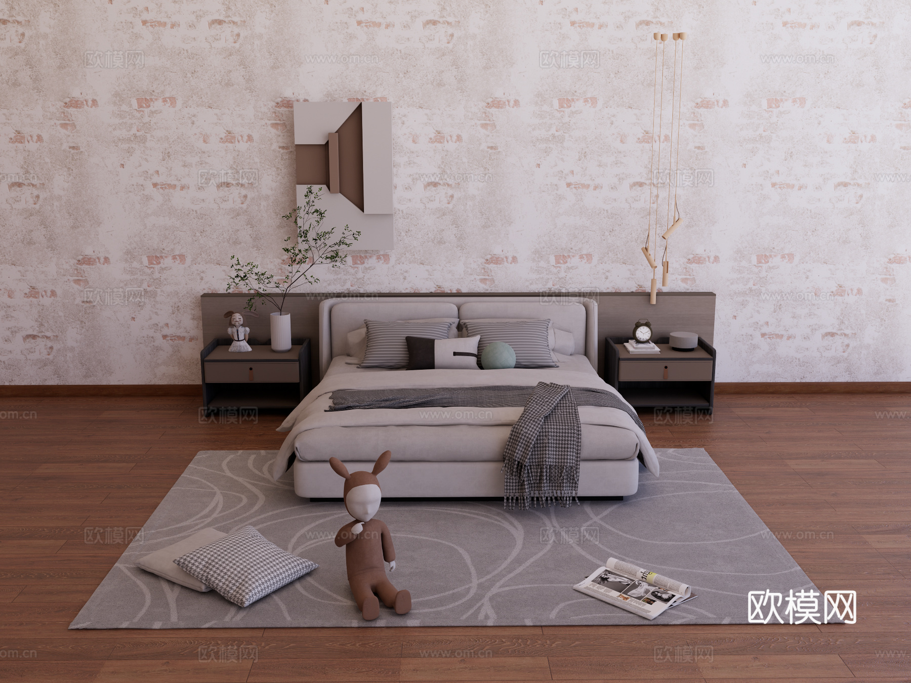 床组合 布艺床su模型