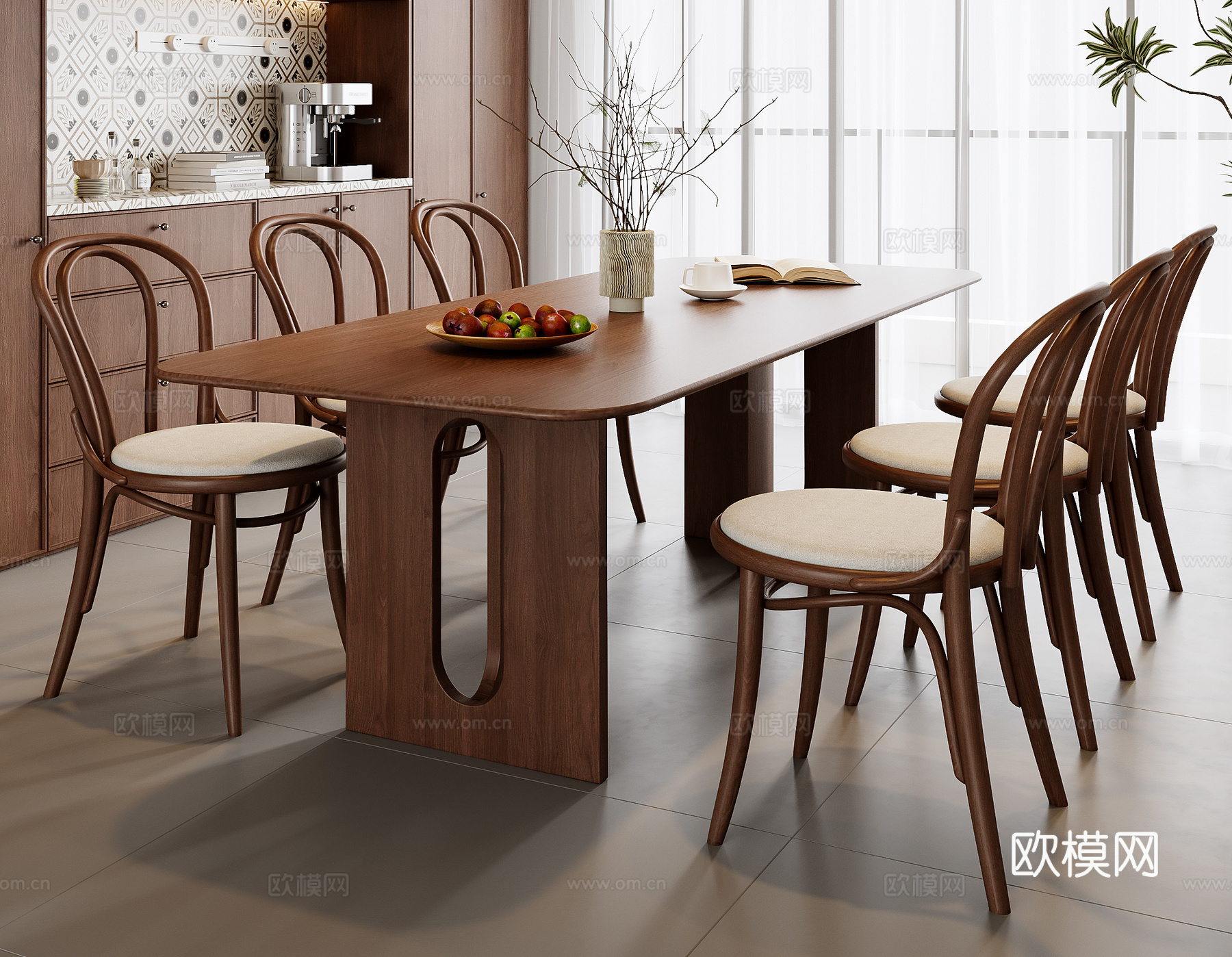 中古风餐桌椅组合su模型