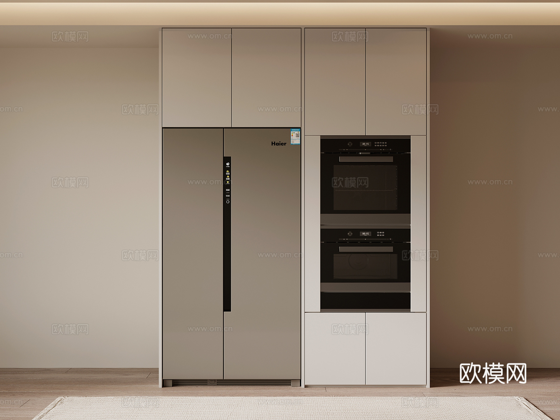 现代简约电器柜 冰箱 蒸箱烤箱su模型下载（渲染图1）