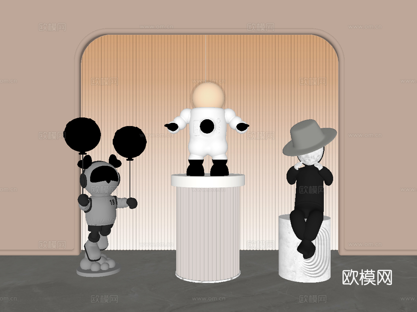 现代雕塑公仔饰品摆件su模型