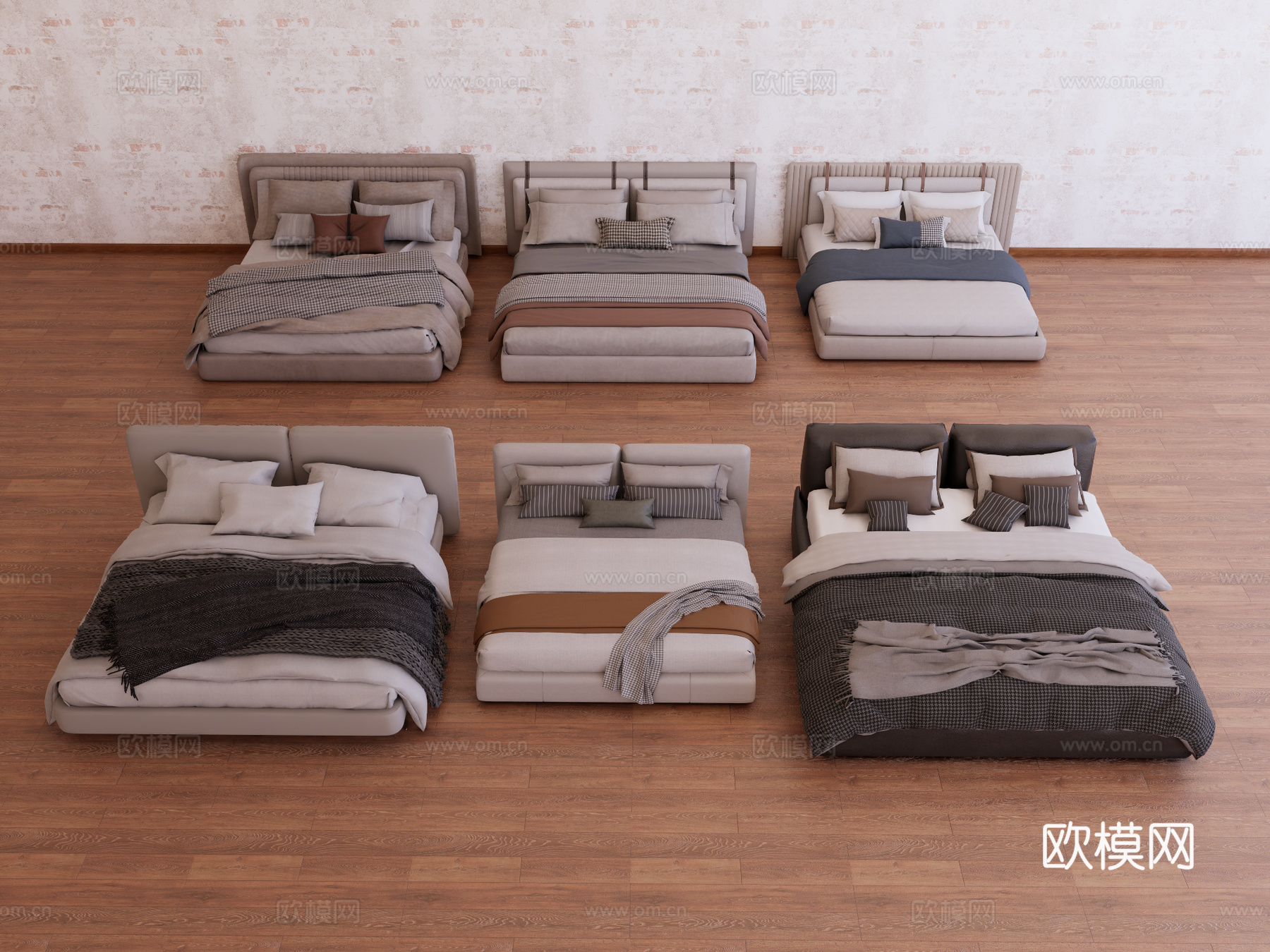 床组合 布艺床 皮床su模型