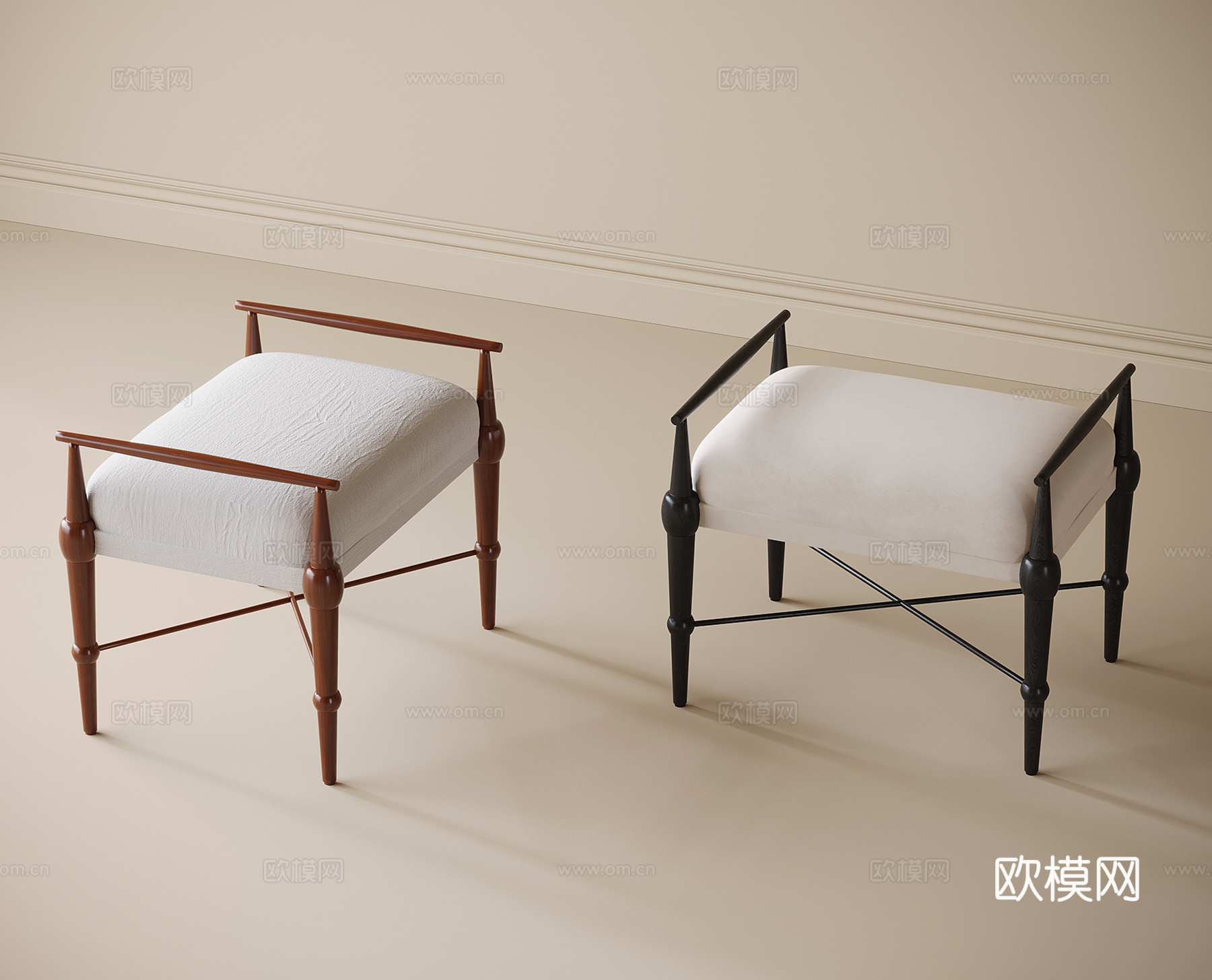 法式换鞋凳 梳妆凳 凳子su模型