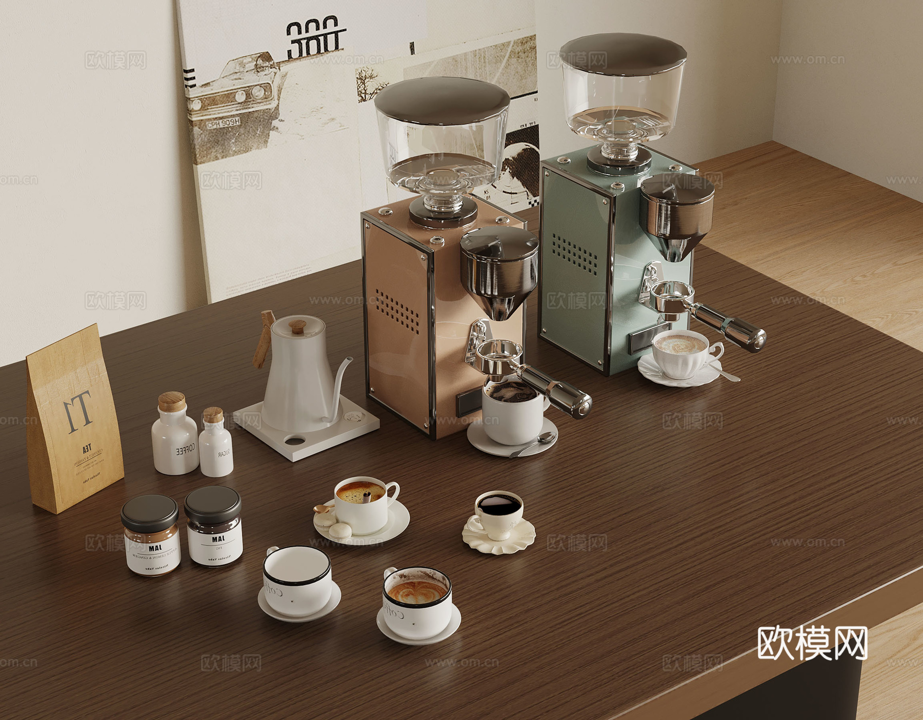 现代咖啡机 咖啡 杯子su模型