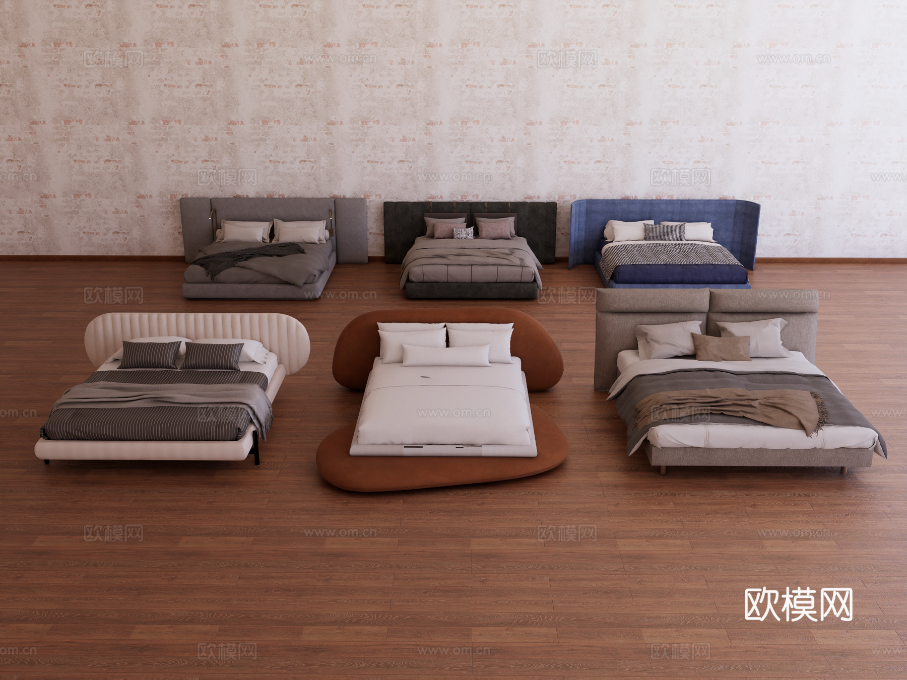 床组合 布艺床 皮床 地台床su模型