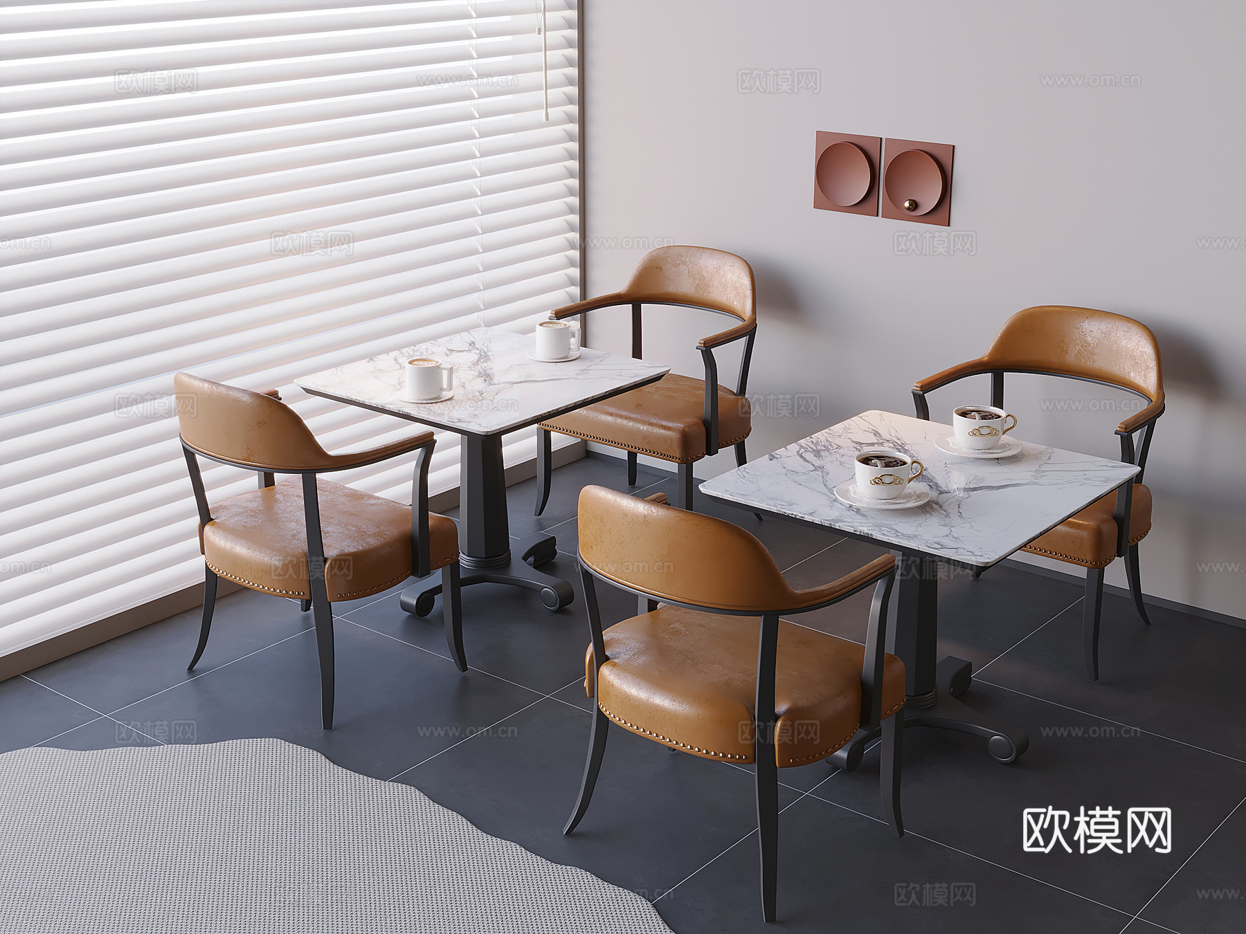 咖啡桌餐桌茶桌椅 大理石餐桌靠背椅3d模型