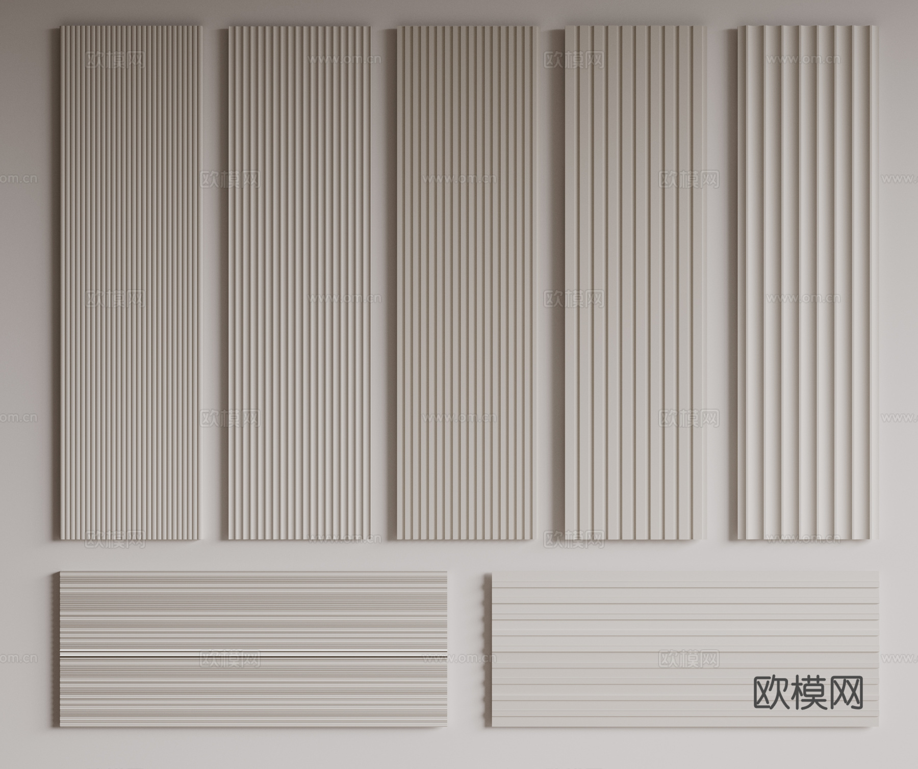 现代长城板 格栅板 护墙板 木饰面线条 背景墙 波浪板 墙饰su模型下载（渲染图1）