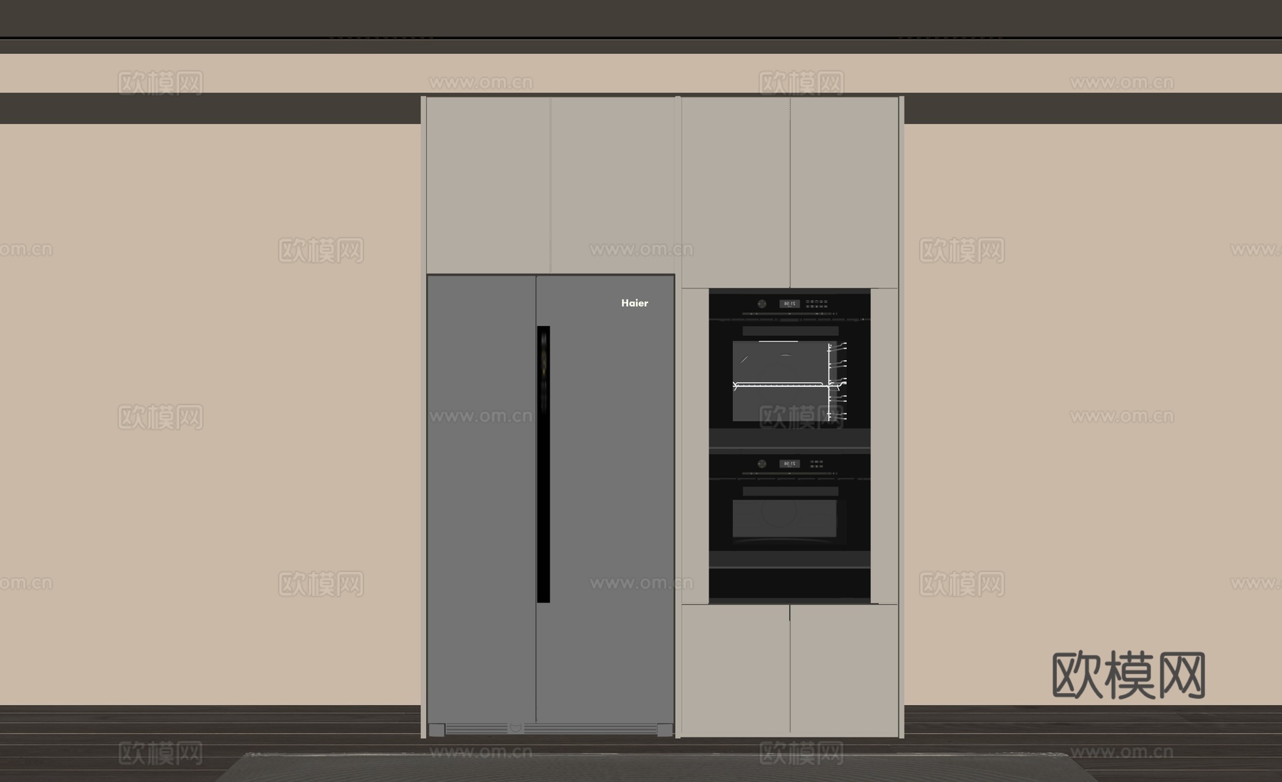 现代简约电器柜 冰箱 蒸箱烤箱su模型下载（渲染图2）