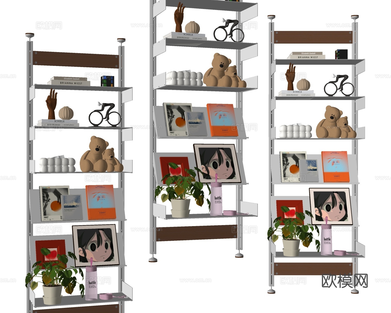 现代书架 顶天立地书架 置物架 装饰架 铝型材su模型