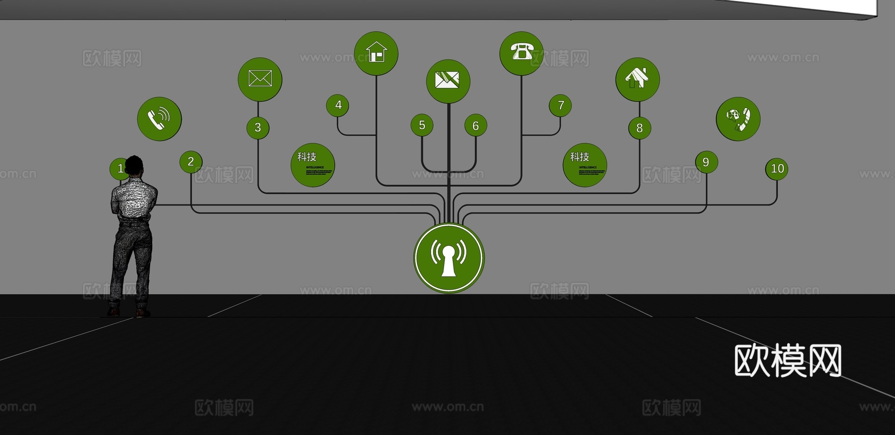文化墙 企业文化墙 展示墙 主题墙 展厅 校园文化 教室su模型下载（渲染图2）
