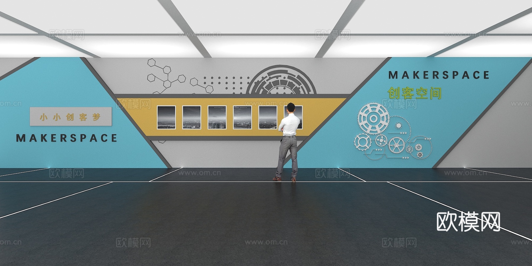 文化墙 企业文化墙 展示墙 VR 展厅 校园文化 教室su模型下载（渲染图1）