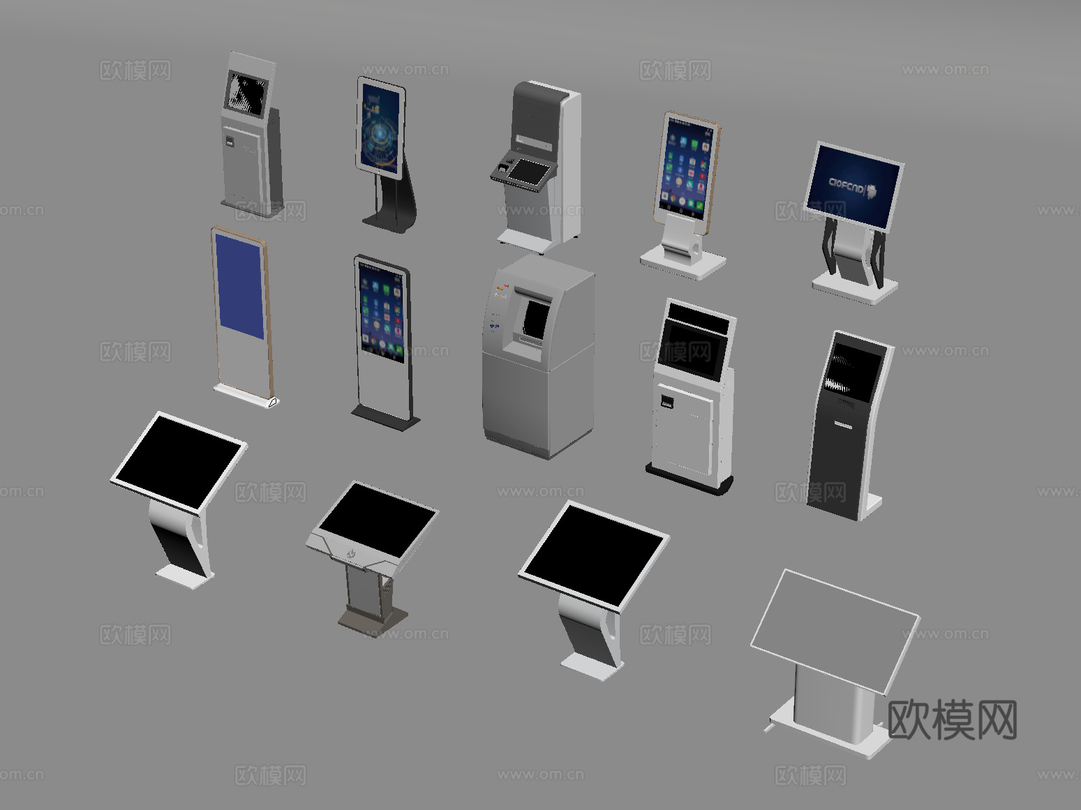 ATM机 现代查询机 取号机 挂号机 取票机su模型下载（渲染图2）