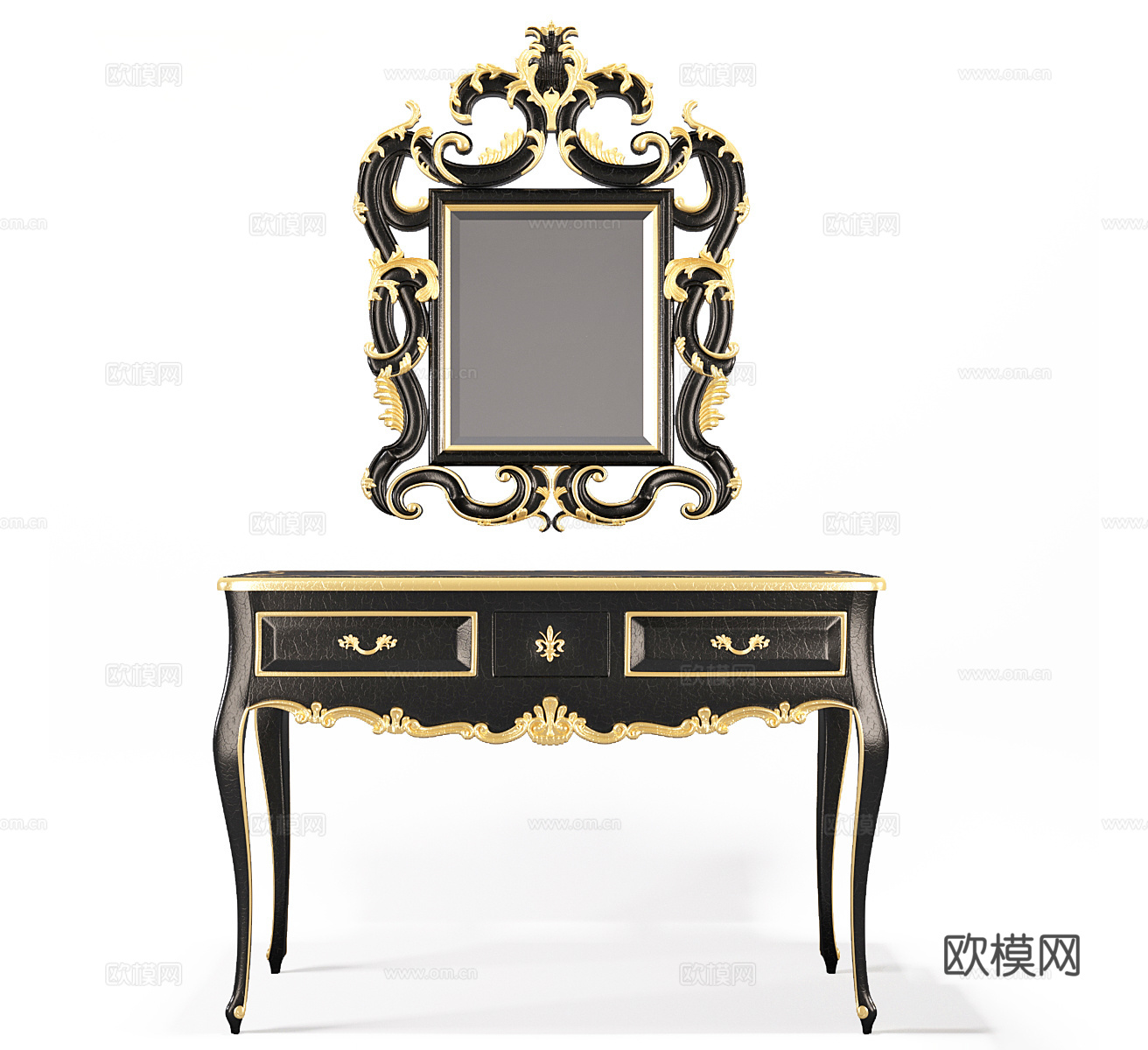 美式实木梳妆柜 梳妆台 欧式梳妆柜 简欧梳妆柜 法式梳妆柜su模型