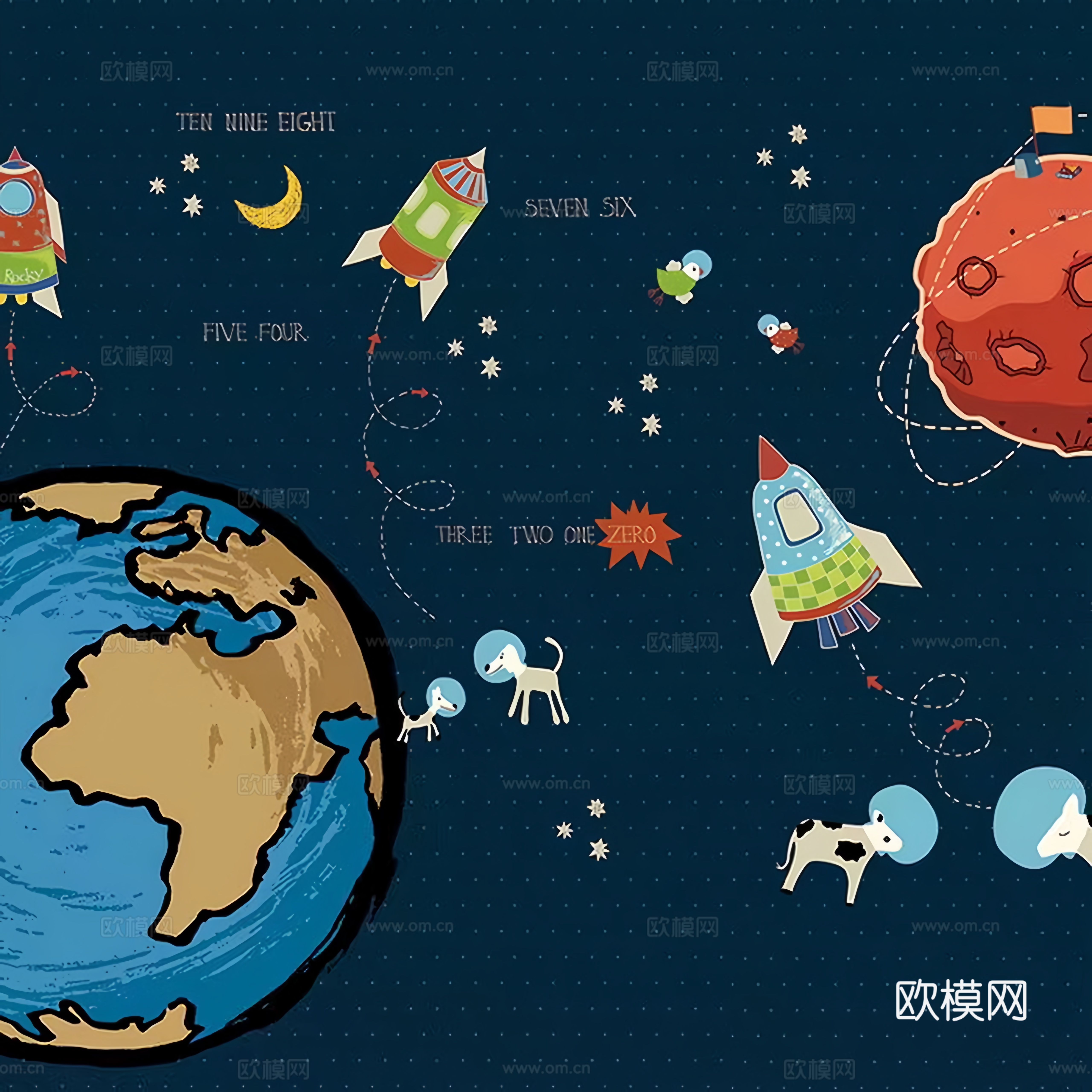 儿童卡通宇宙壁画