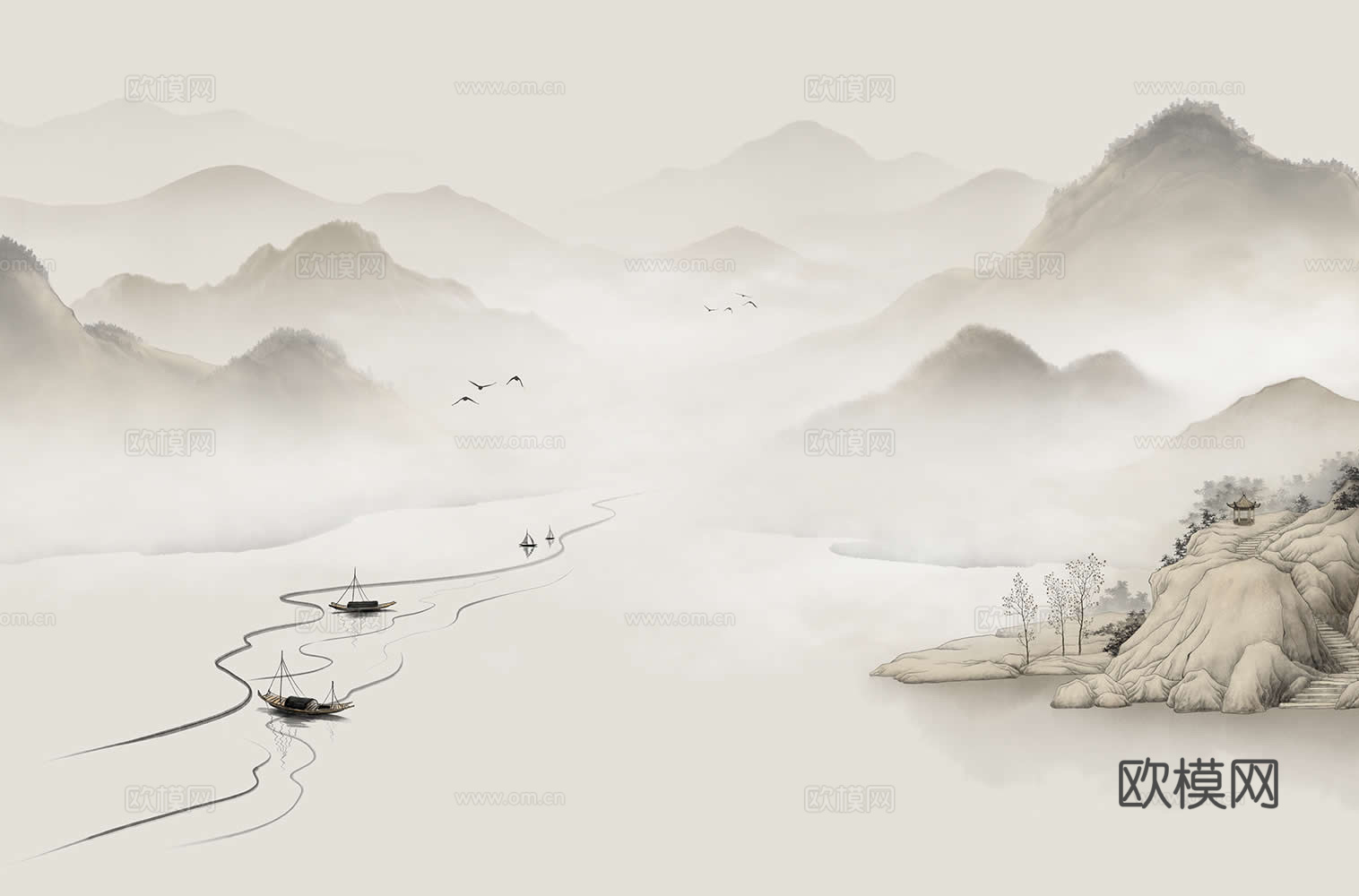 新中式水墨山水画