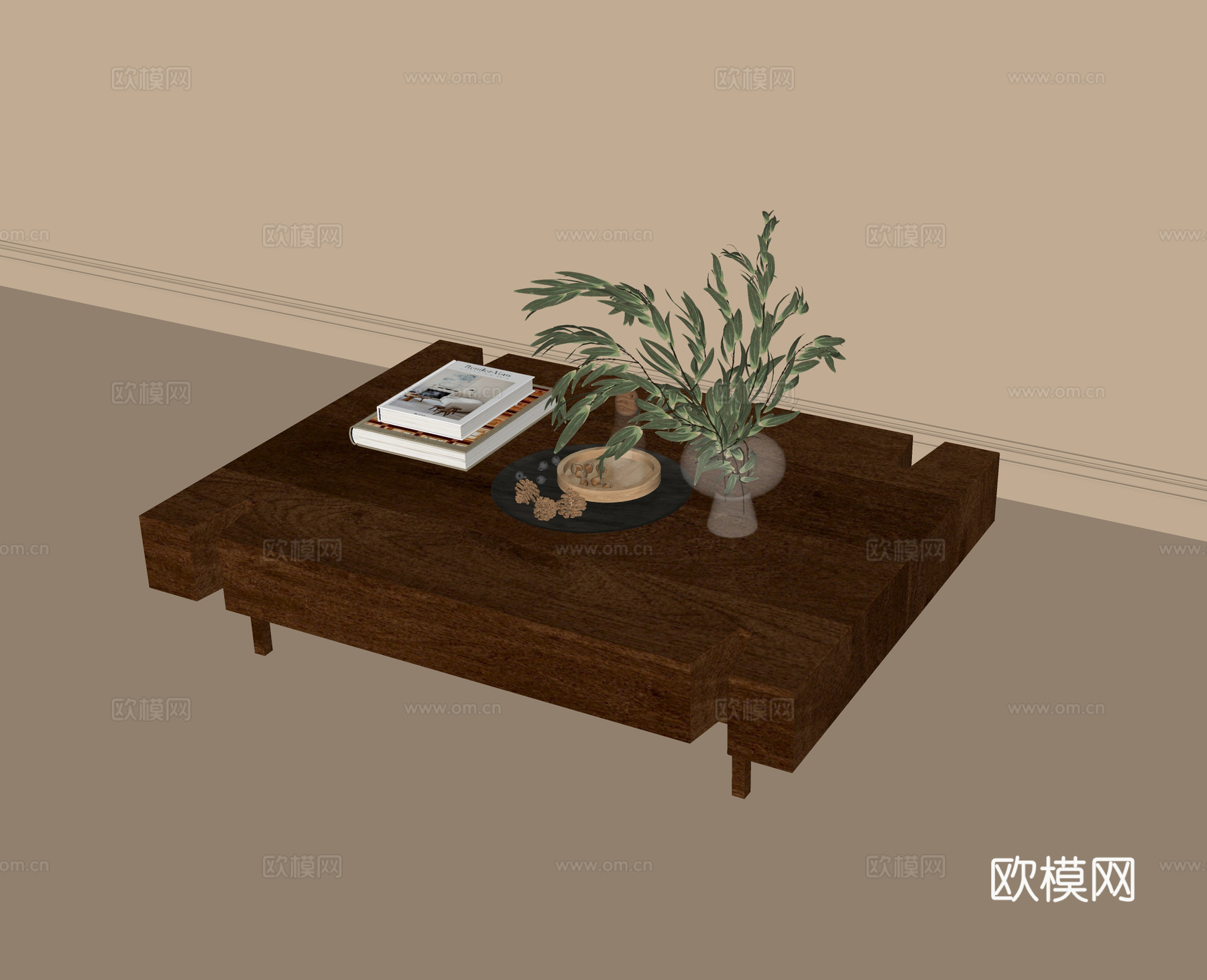 现代实木茶几 茶几摆件su模型