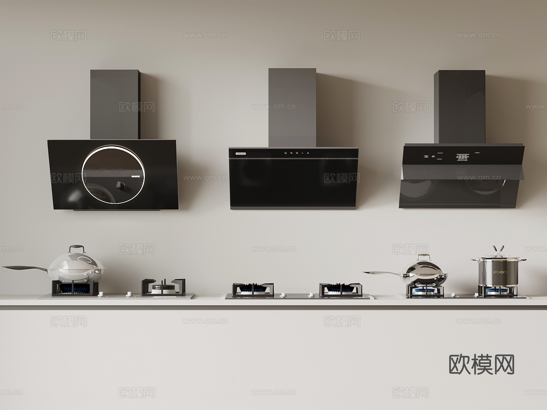 现代油烟机 灶具组合su模型