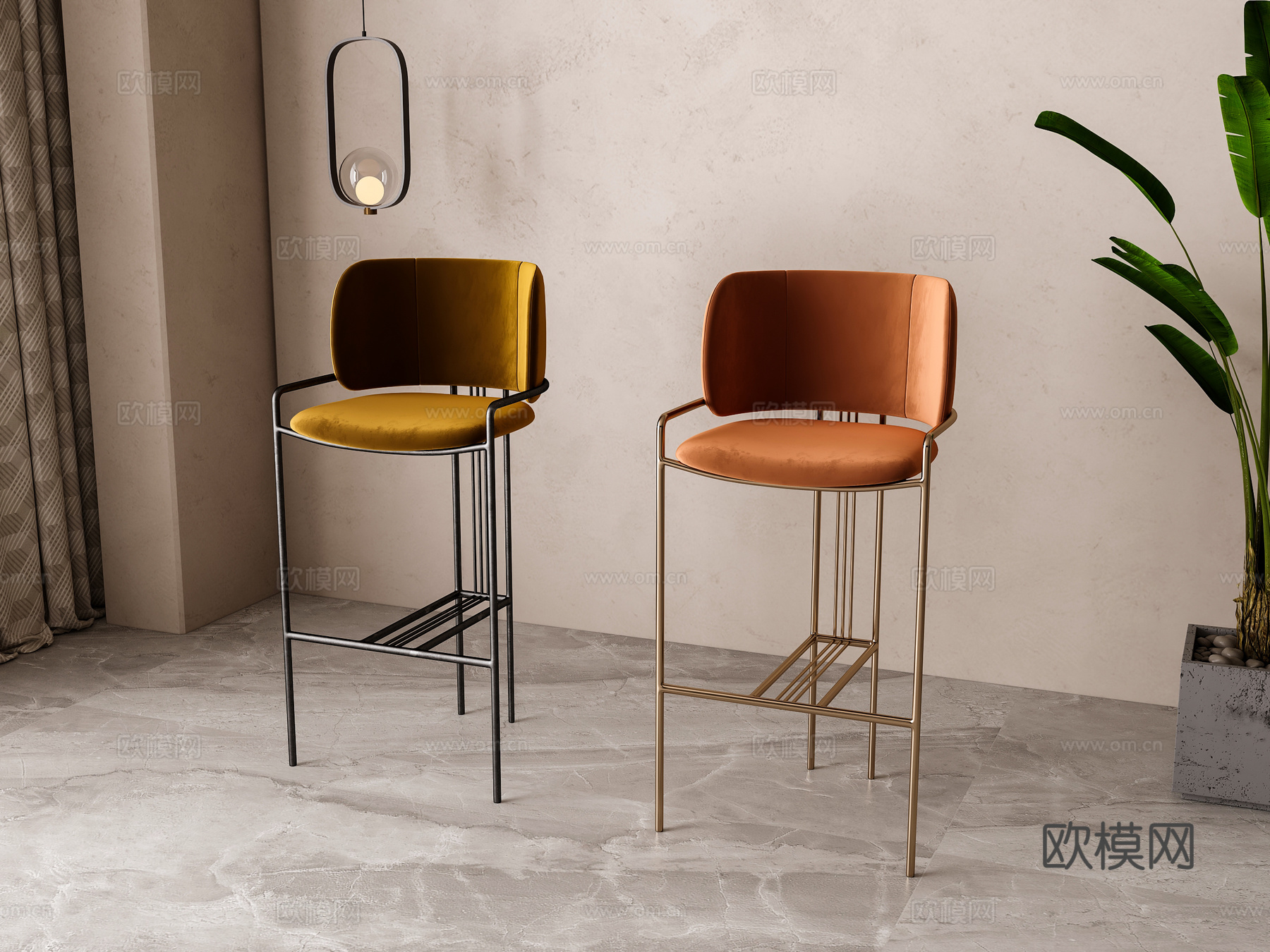 现代吧台椅su模型