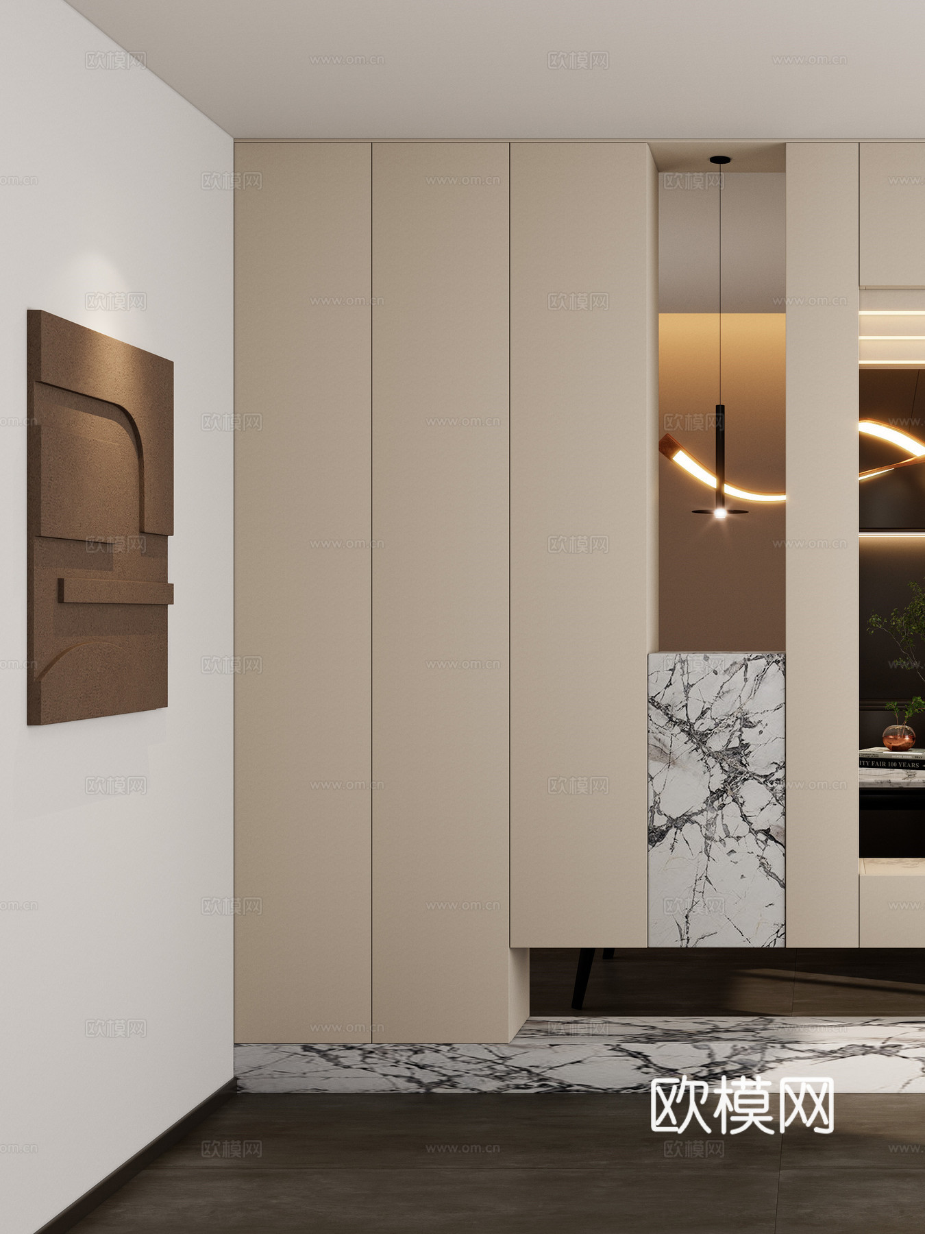 意式 轻奢风 斯卡帕叠级 透景 端景柜 入户隔断 玄关3d模型