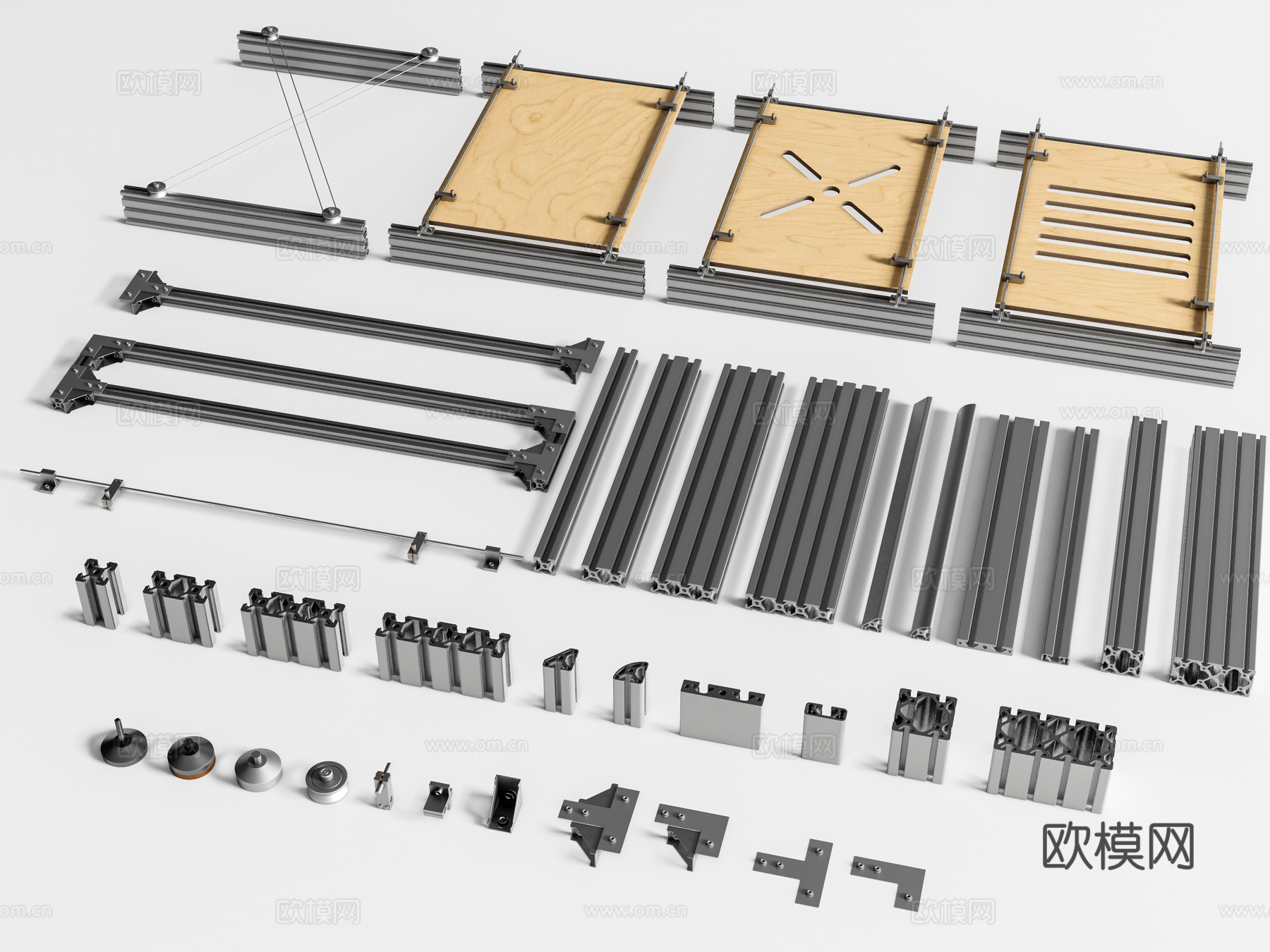 现代五金 铝型材 光轴 海洋板 五金构件 型材角码 DIY3d模型