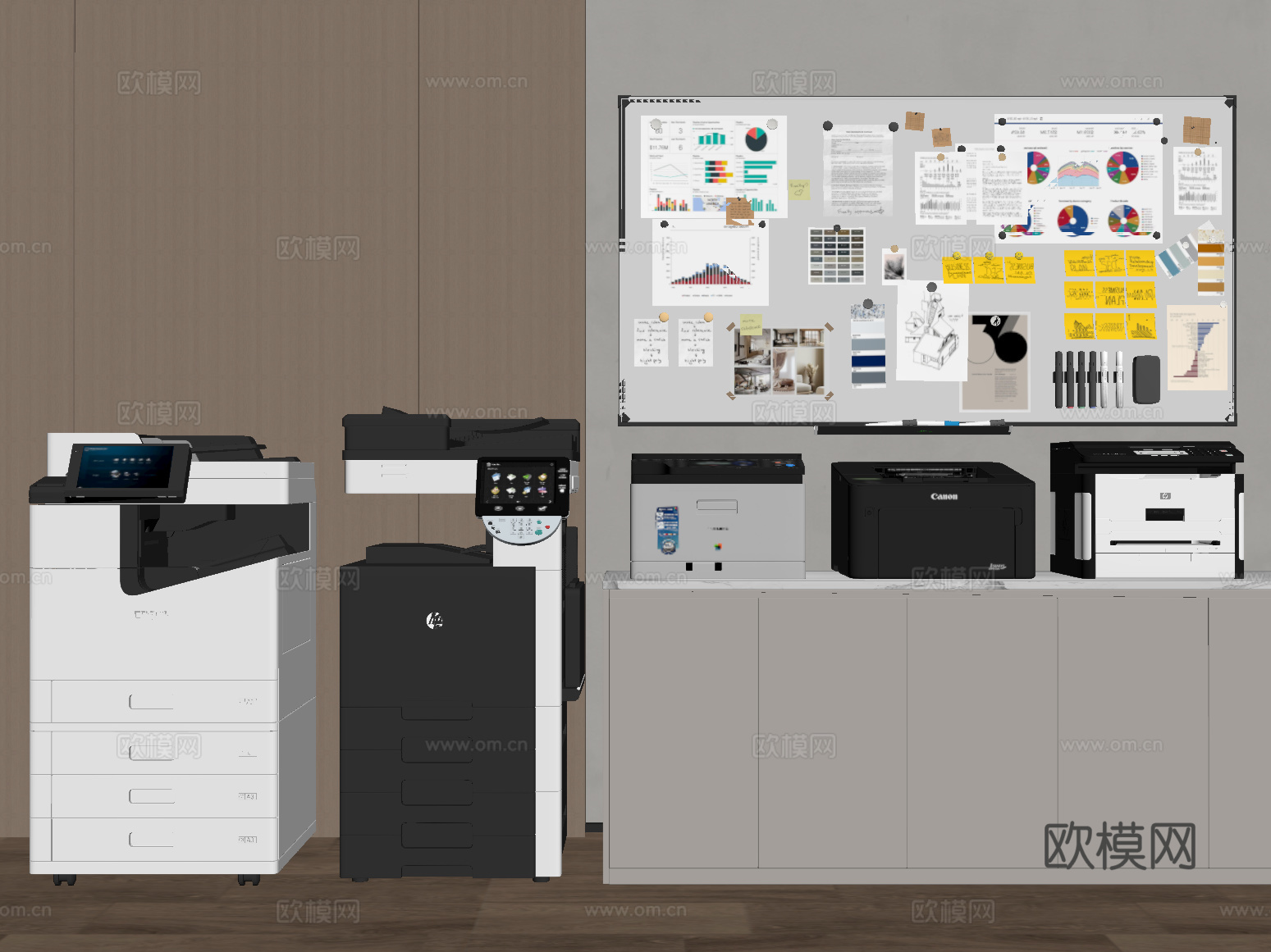 现代办公用品 碎纸机 办公白板su模型