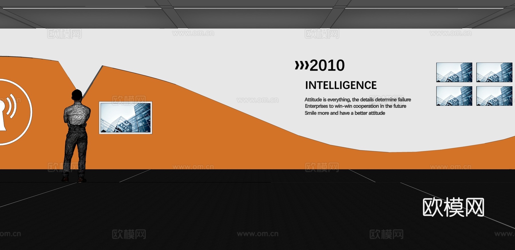 文化墙 企业文化墙 展示墙 主题墙 展厅 校园文化 教室su模型下载（渲染图2）