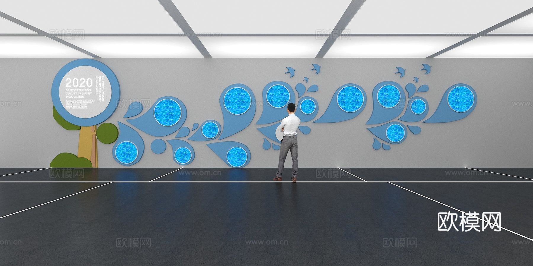 文化墙 企业文化墙 展示墙 VR 展厅 校园文化 教室su模型下载（渲染图1）