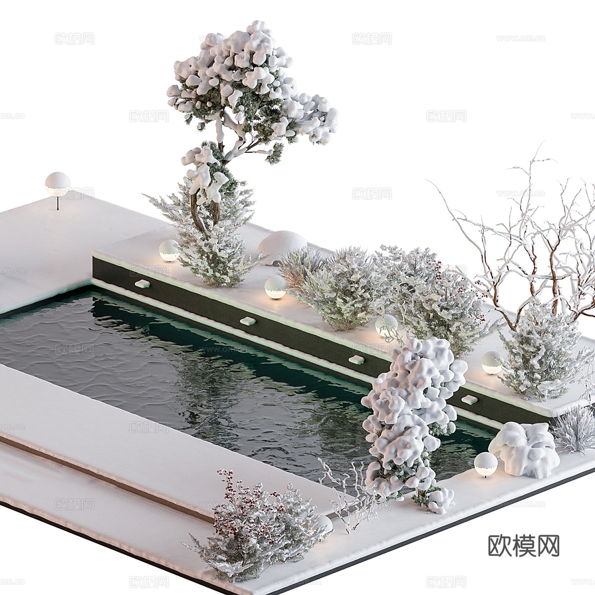 现代庭院雪景3d模型