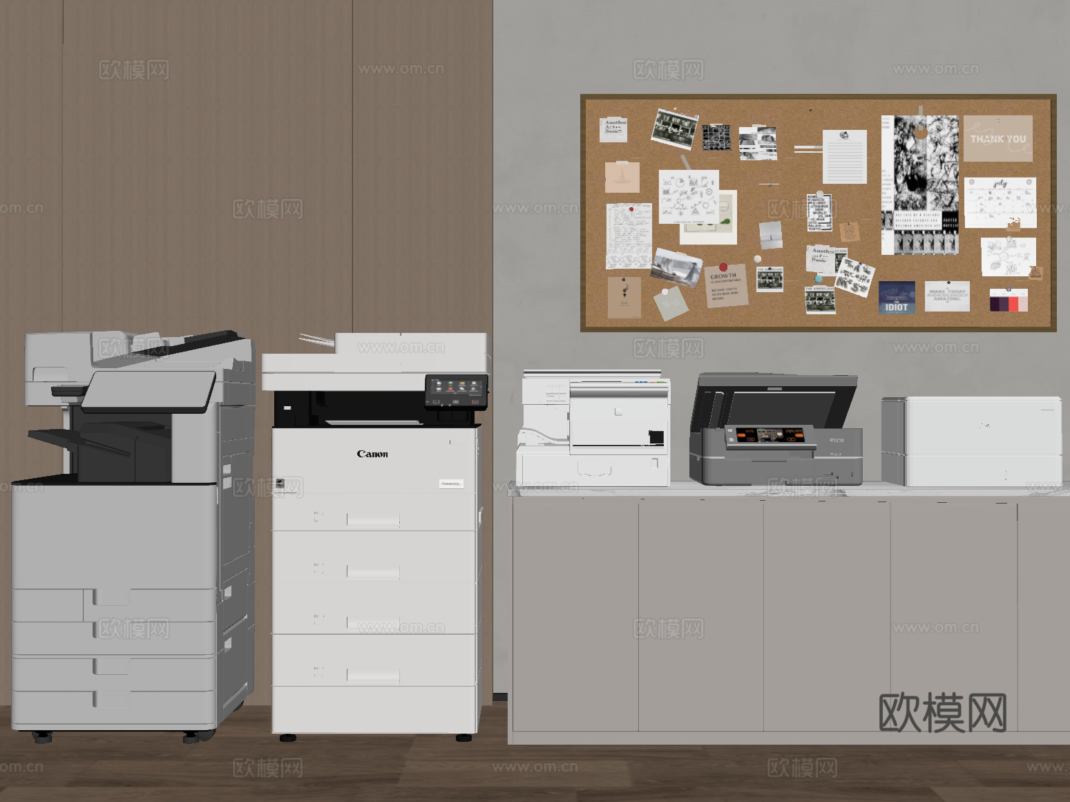 现代办公用品 碎纸机 办公白板su模型下载（渲染图2）