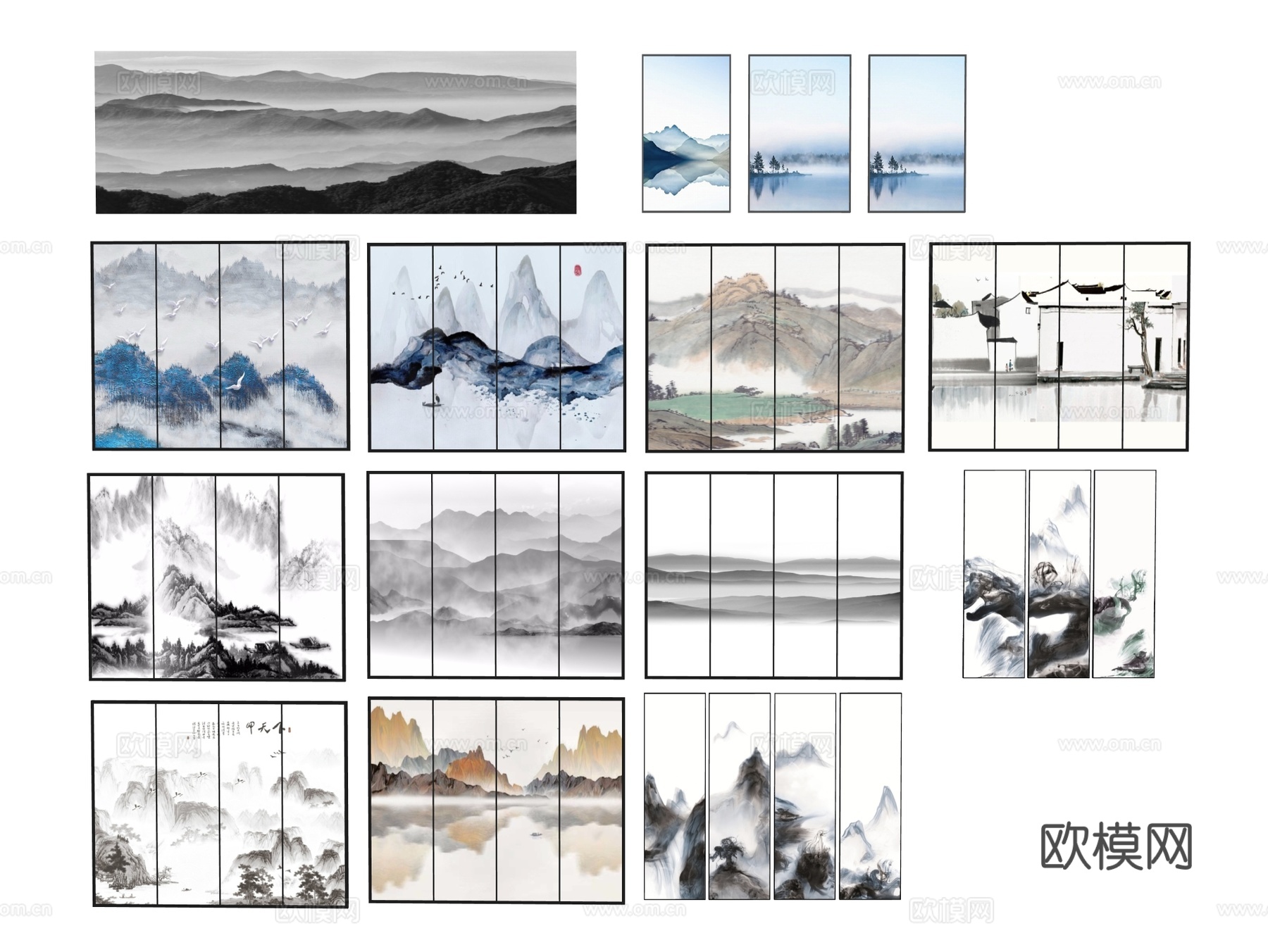 挂画组合 装饰挂画 装饰画 创意画 山水画su模型