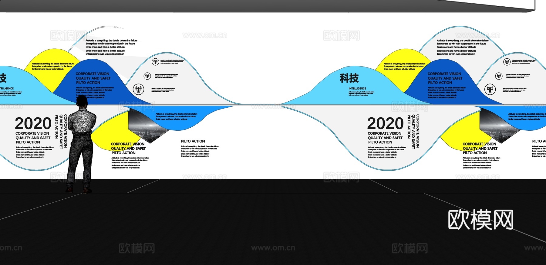 文化墙 企业文化墙 展示墙 主题墙 展厅 校园文化 教室su模型下载（渲染图2）