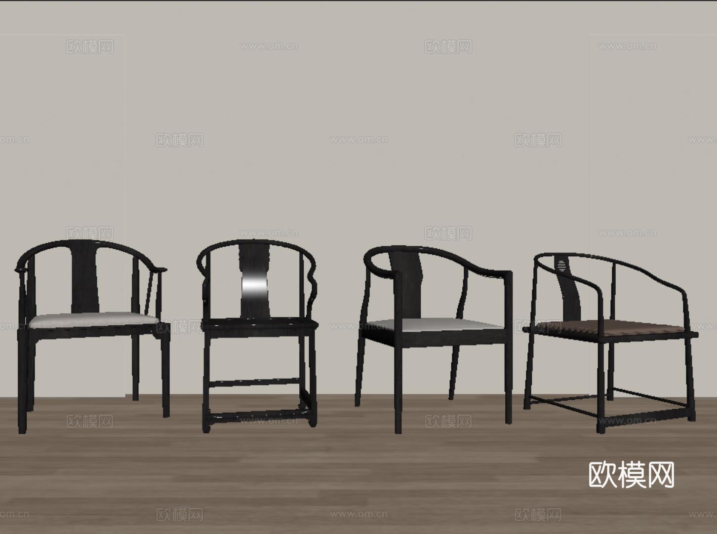 新中式实木太师椅 单椅 餐椅 休闲椅su模型