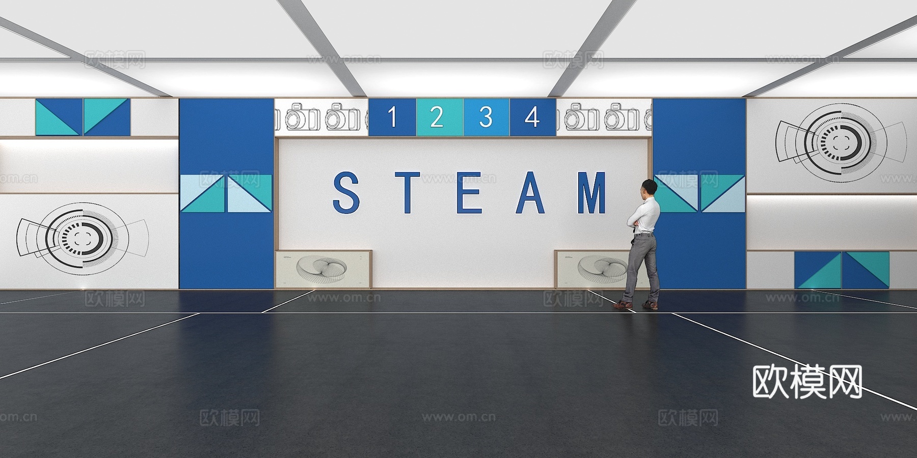 文化墙 企业文化墙 展示墙 主题墙 展厅 校园文化 教室su模型下载（渲染图1）