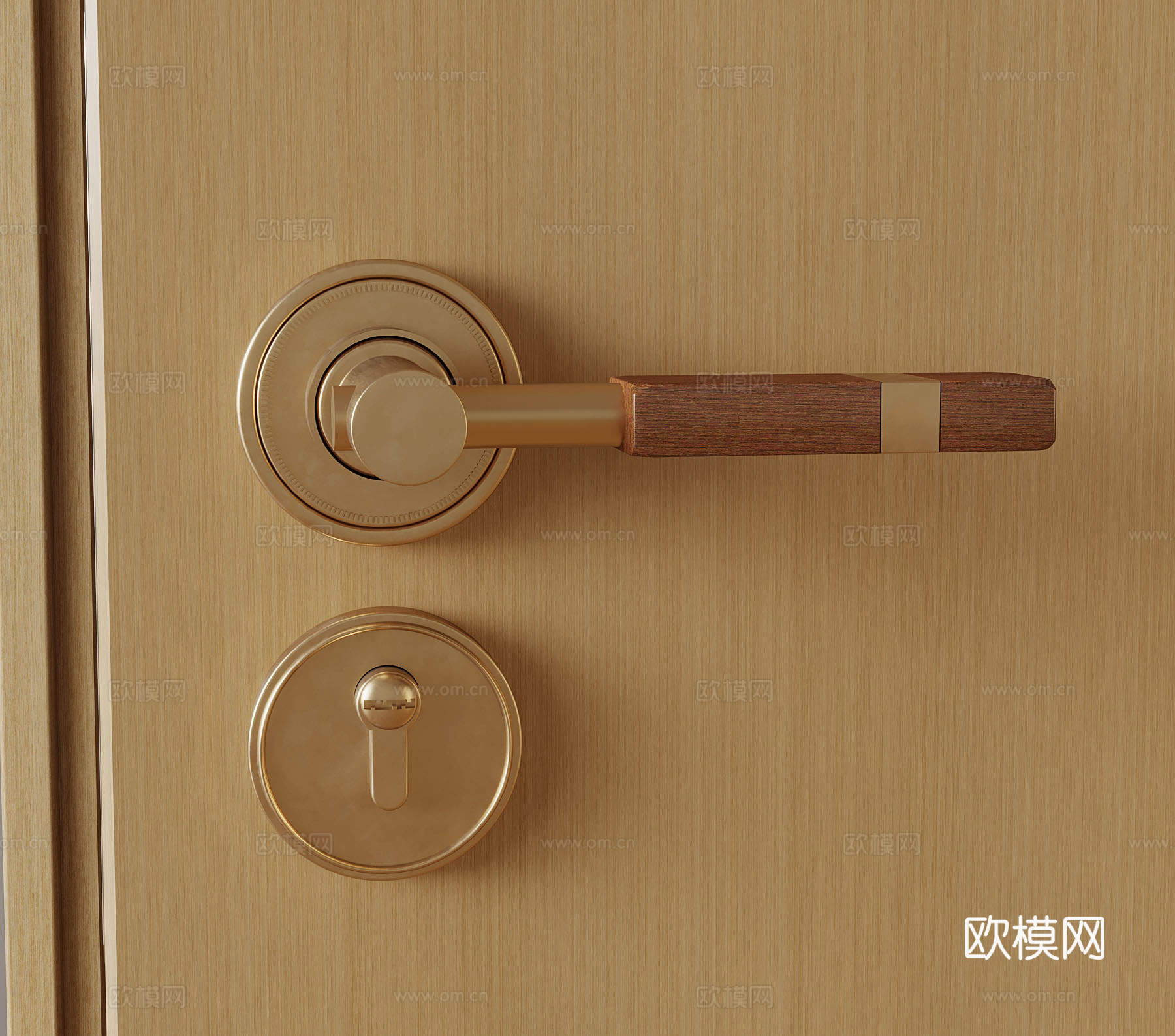 现代中古门锁 拉手su模型