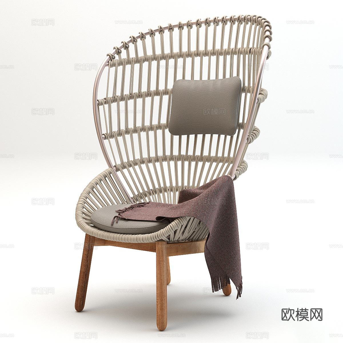 侘寂风单椅 户外休闲椅 庭院休闲椅 藤编单椅 藤编休闲椅su模型