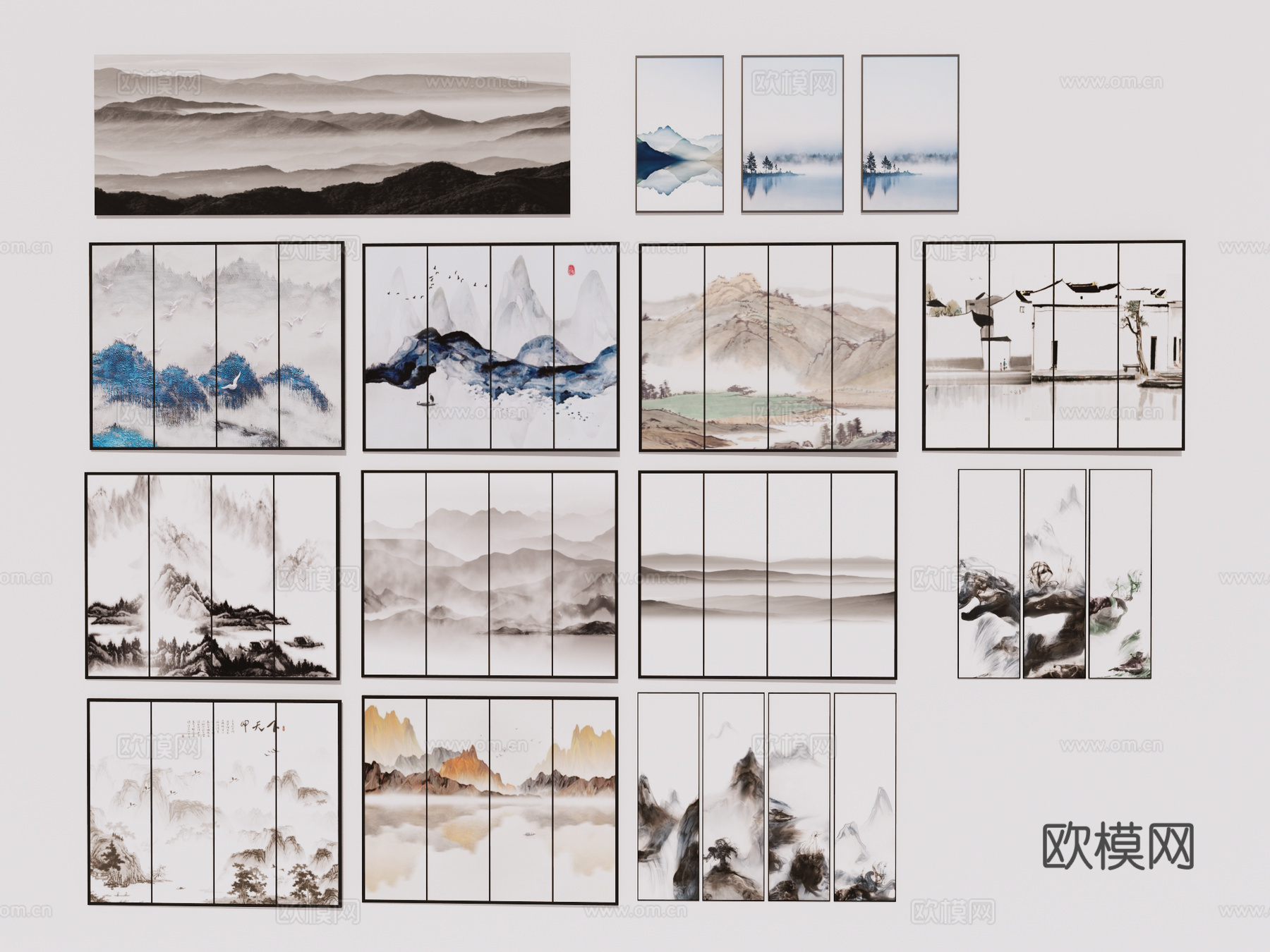 挂画组合 装饰挂画 装饰画 创意画 山水画su模型