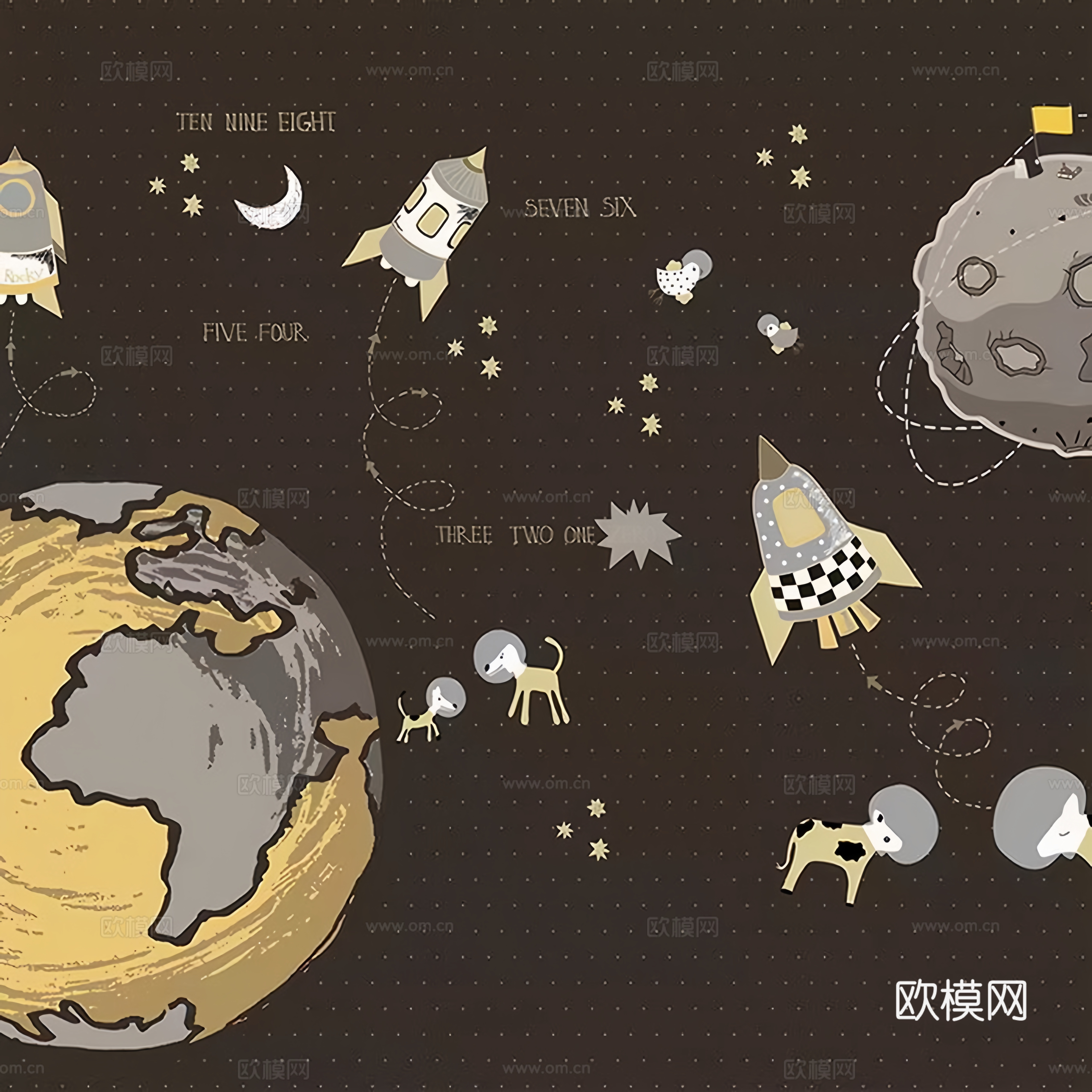 儿童卡通宇宙壁画