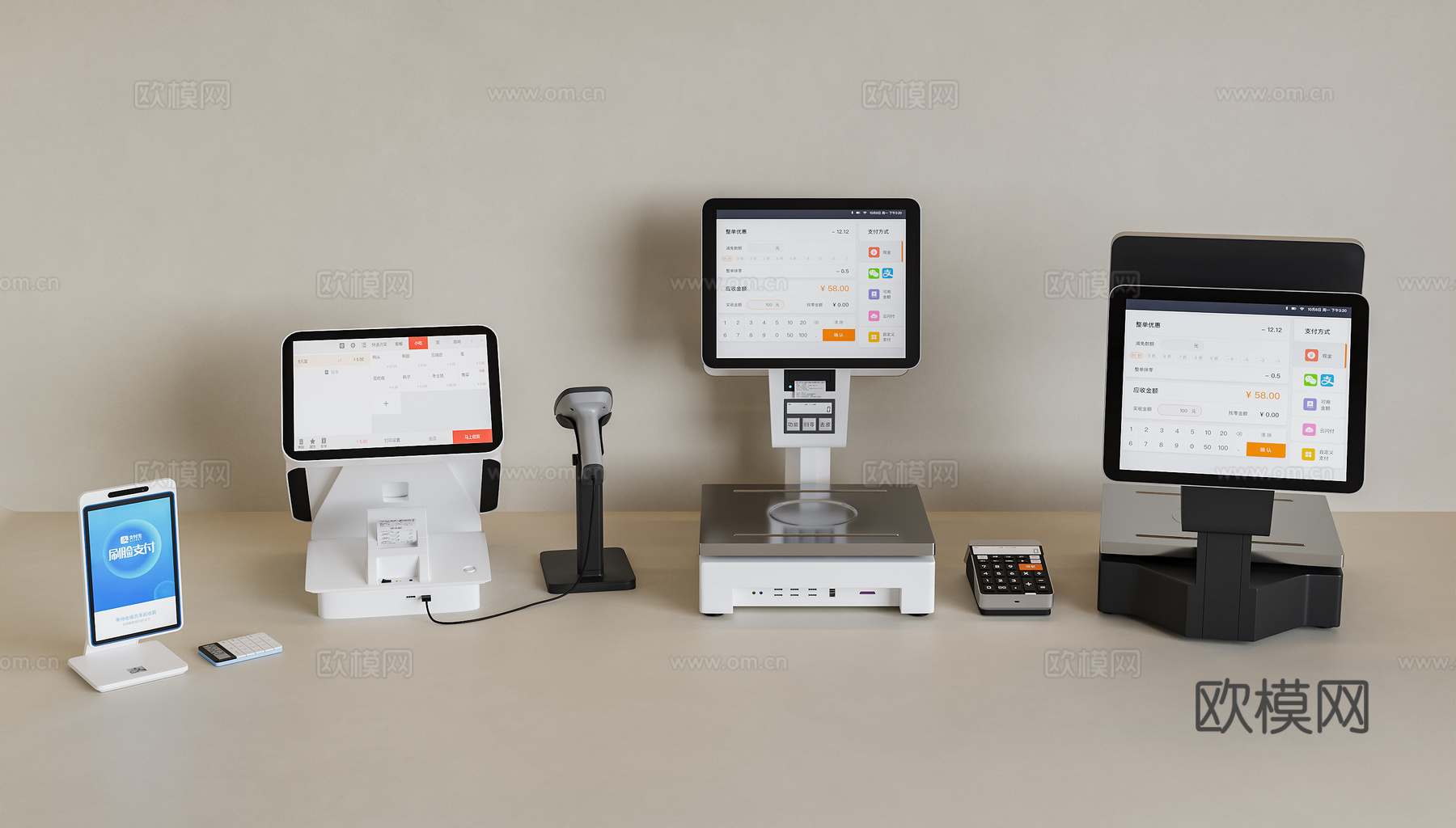 收银机 称重机 收银系统 手机扫码收银 手机su模型