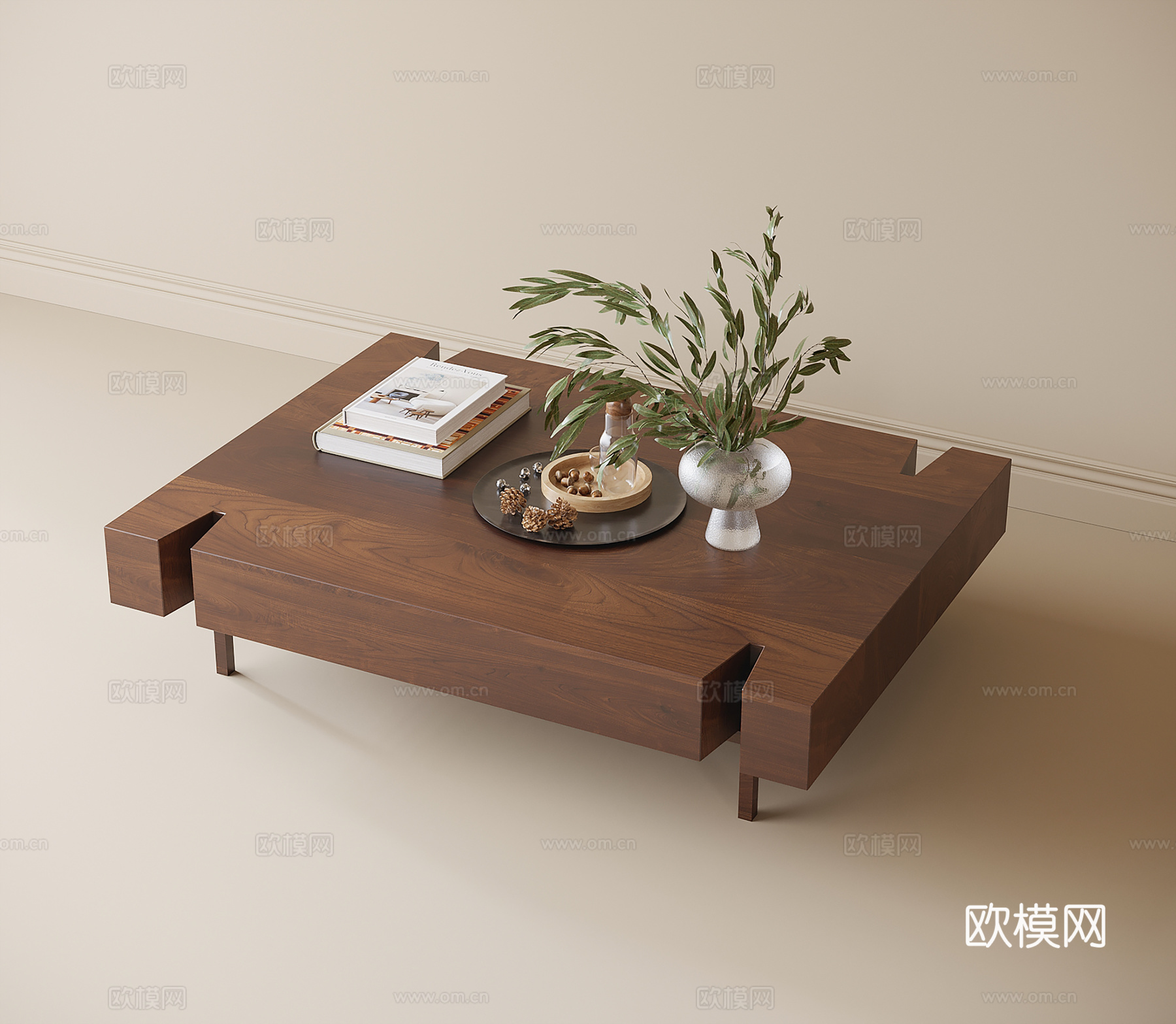 现代实木茶几 茶几摆件su模型