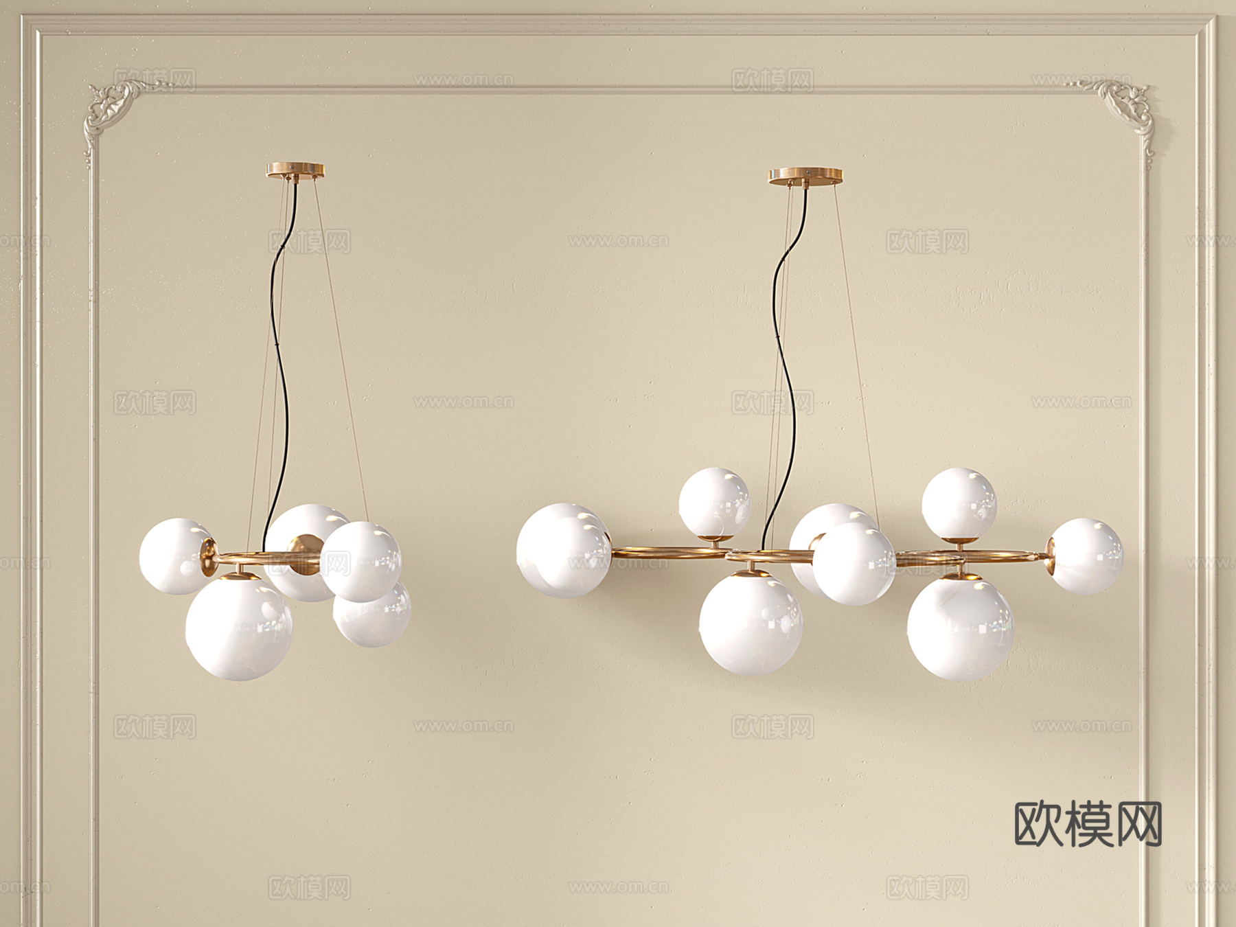 法式轻奢吊灯 客餐厅吊灯 玻璃圆球魔豆灯 金属吊灯 球形吊灯su模型下载（渲染图1）