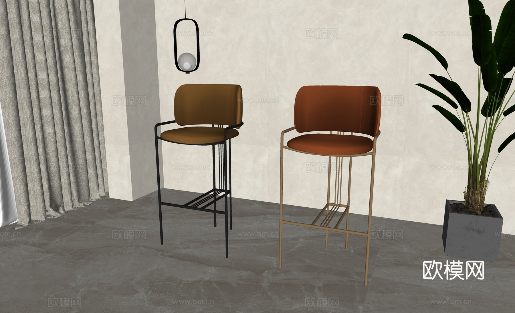现代吧台椅su模型