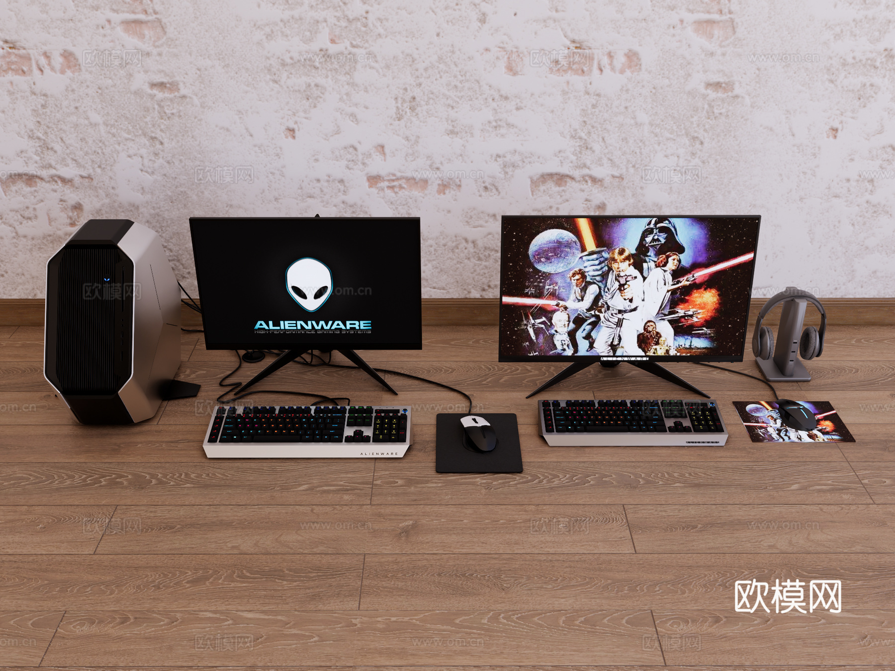 台式电脑 PC 外星人电脑 鼠标 键盘su模型下载（渲染图1）