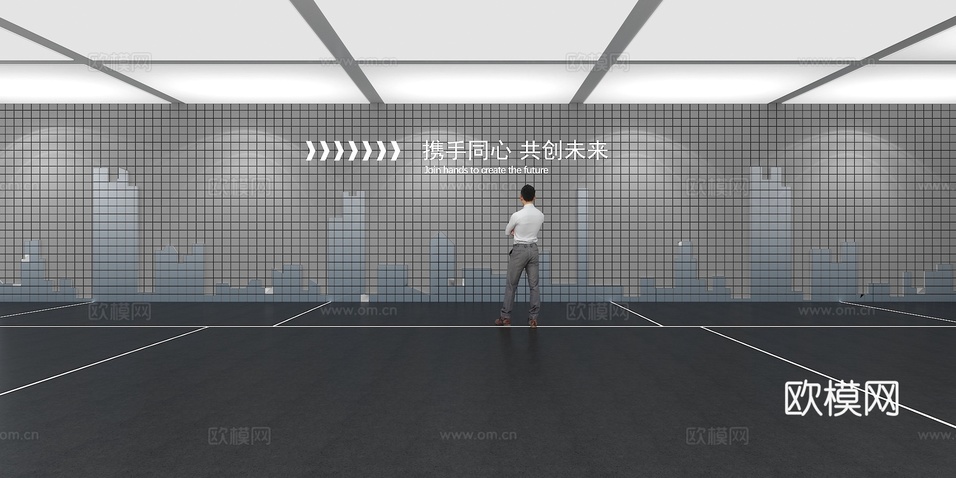 文化墙 企业文化墙 展示墙 VR 展厅 校园文化 教室su模型下载(渲染图1)